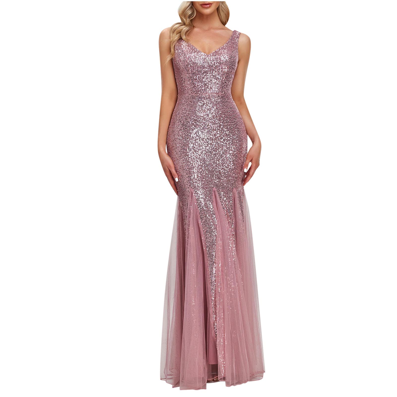 BoomDDD Women's Sexy V-Neck Sleeveless Formal Evening Dress for Wedding Guest, Party, Club & Special Occasions - Elegant Gown for Cocktail, Prom & Black Tie Events