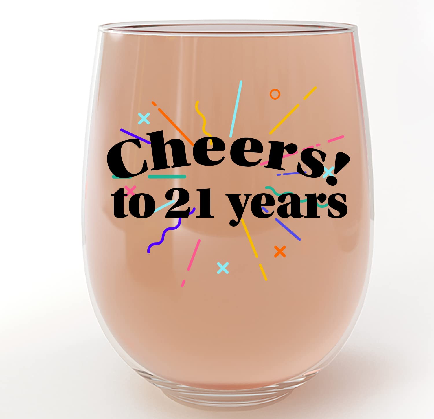 Spotted Dog Company 17oz Stemless Wine Glass - Cheers to 21 Years Printed Design, Happy 21st Birthday Gift for Men & Women, 21st Birthday Party Decorations - Perfect for Wine Tasting, Celebrations & Home Bar Use