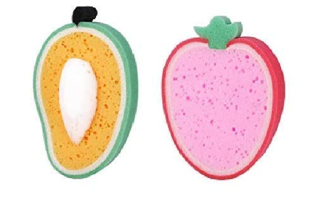 Instakart Fruit-Shaped Bath Sponge for Kids, Babies & Adults - Soft, Safe & Fun - 2-Pack (Random Colors) - Perfect for Gentle Bath Time, Baby Care & Family Hygiene