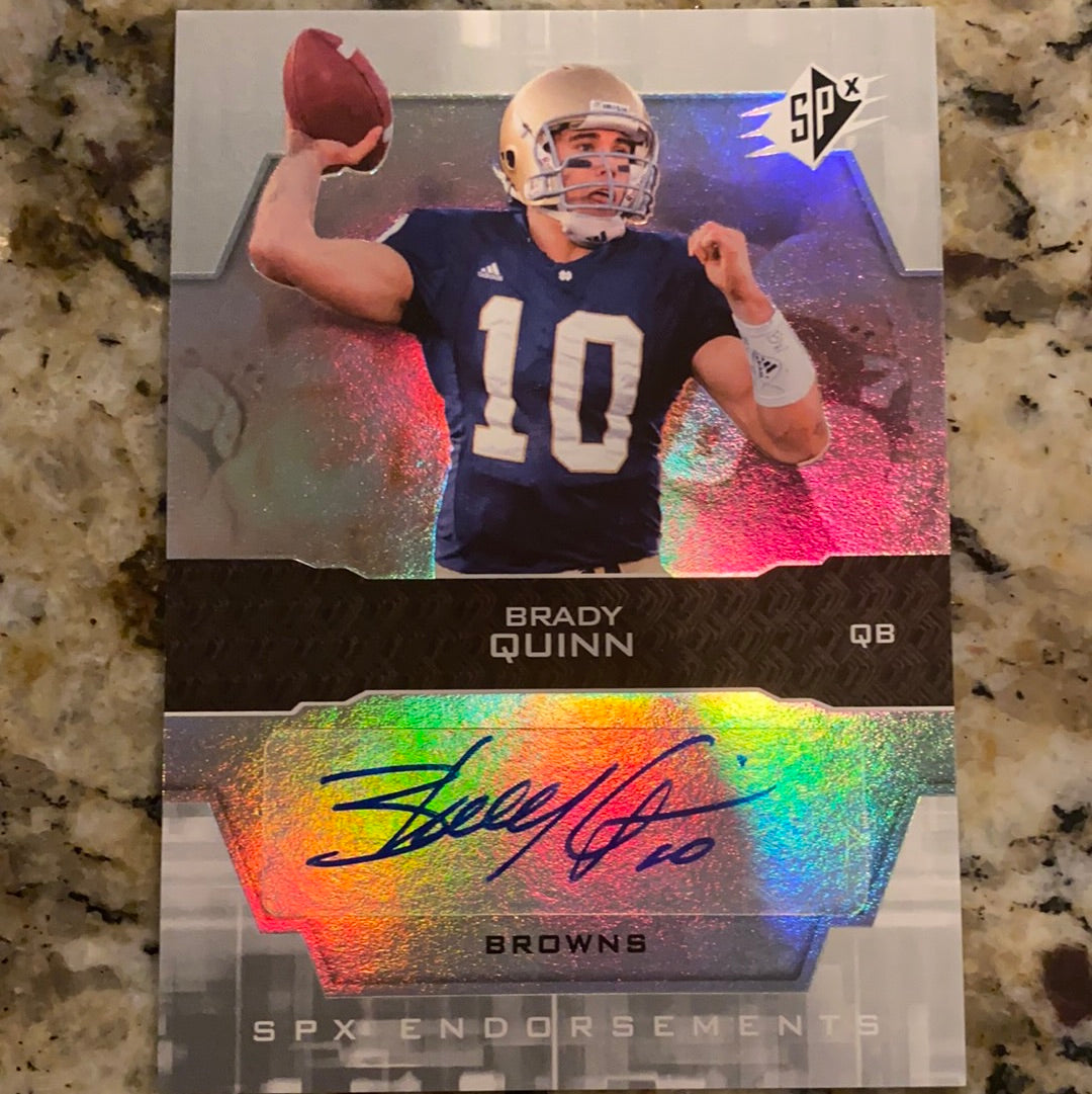 Brady Quinn Autographed 2007 SPX Rookie Card - Notre Dame Upper Deck Endorsements | Collectible Football Memorabilia for Fans & Sports Card Enthusiasts
