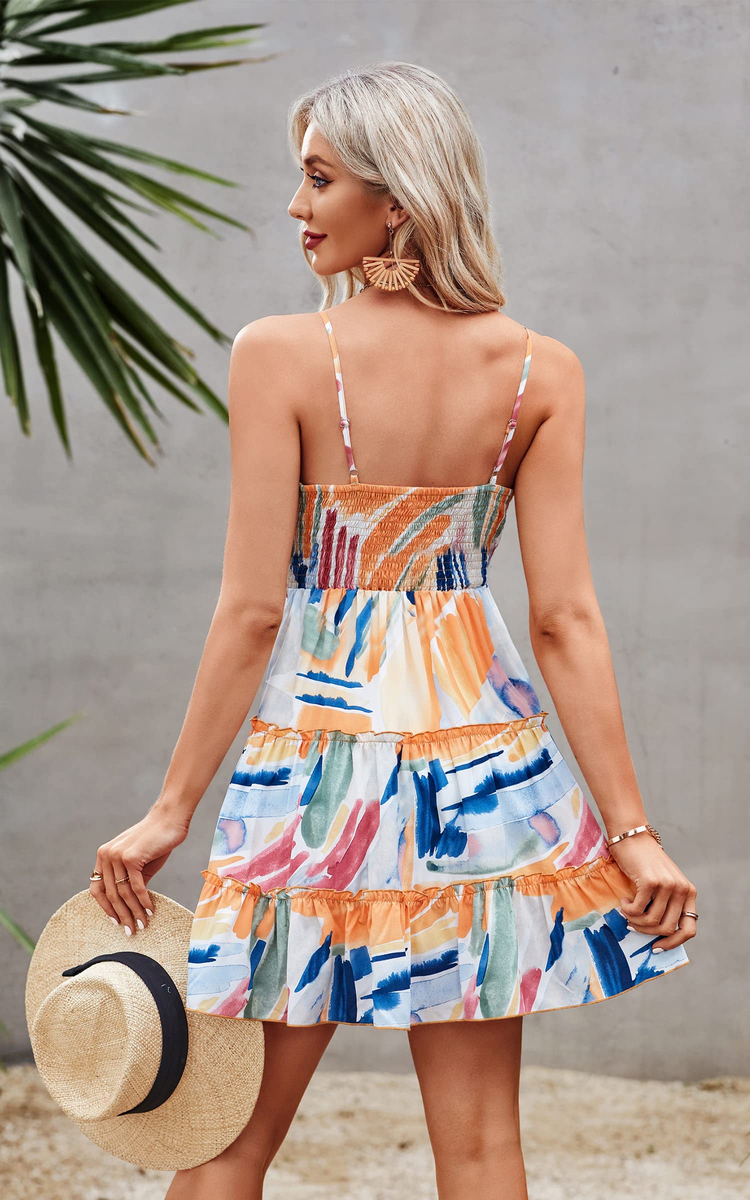 ECOWISH Women's Summer Dress 2025 - V-Neck Spaghetti Strap Lace Mini Skater Dress with Bowknot Backless Design | Perfect for Beach Vacation, Date Night & Summer Parties