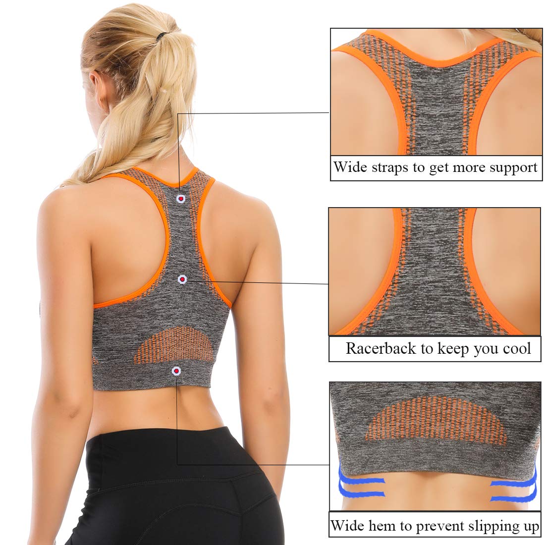 TOBWIZU Women's Medium Support Sports Bras with Pocket - Yoga, Gym & Workout Activewear for Running, Training & Fitness