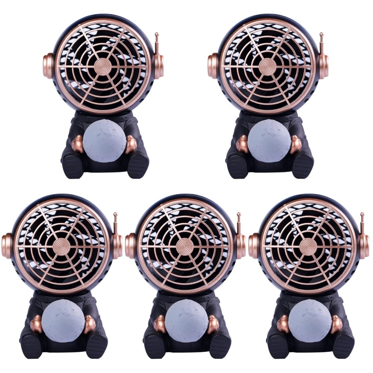 Bestoyard 5-in-1 USB Rechargeable Portable Desk Fan with LED Lamp - Cartoon Astronaut Shape for Office, Home, Dorm & Travel - Quiet Cooling Mini Fan with Flexible Neck