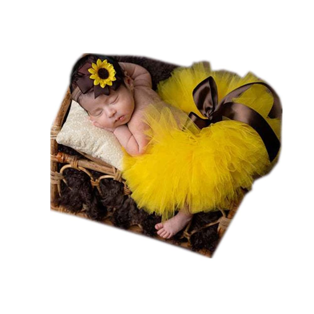 Newborn Baby Girl Photography Props - Handmade Fluffy Tulle Headband & Princess Tutu Skirt Outfit Set for Newborn Photo Shoots, Christening, and Special Occasions