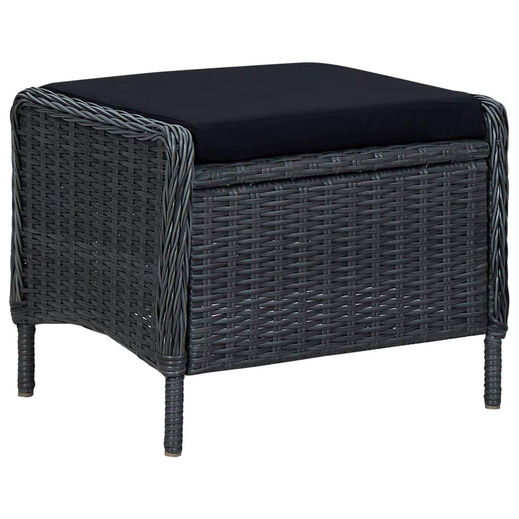 **Dark Gray Reclining Garden Chair with Cushions & Footstool – Outdoor Patio, Balcony, Terrace Lounge Seating – Durable Poly Rattan Furniture for Relaxing & Sunbathing**