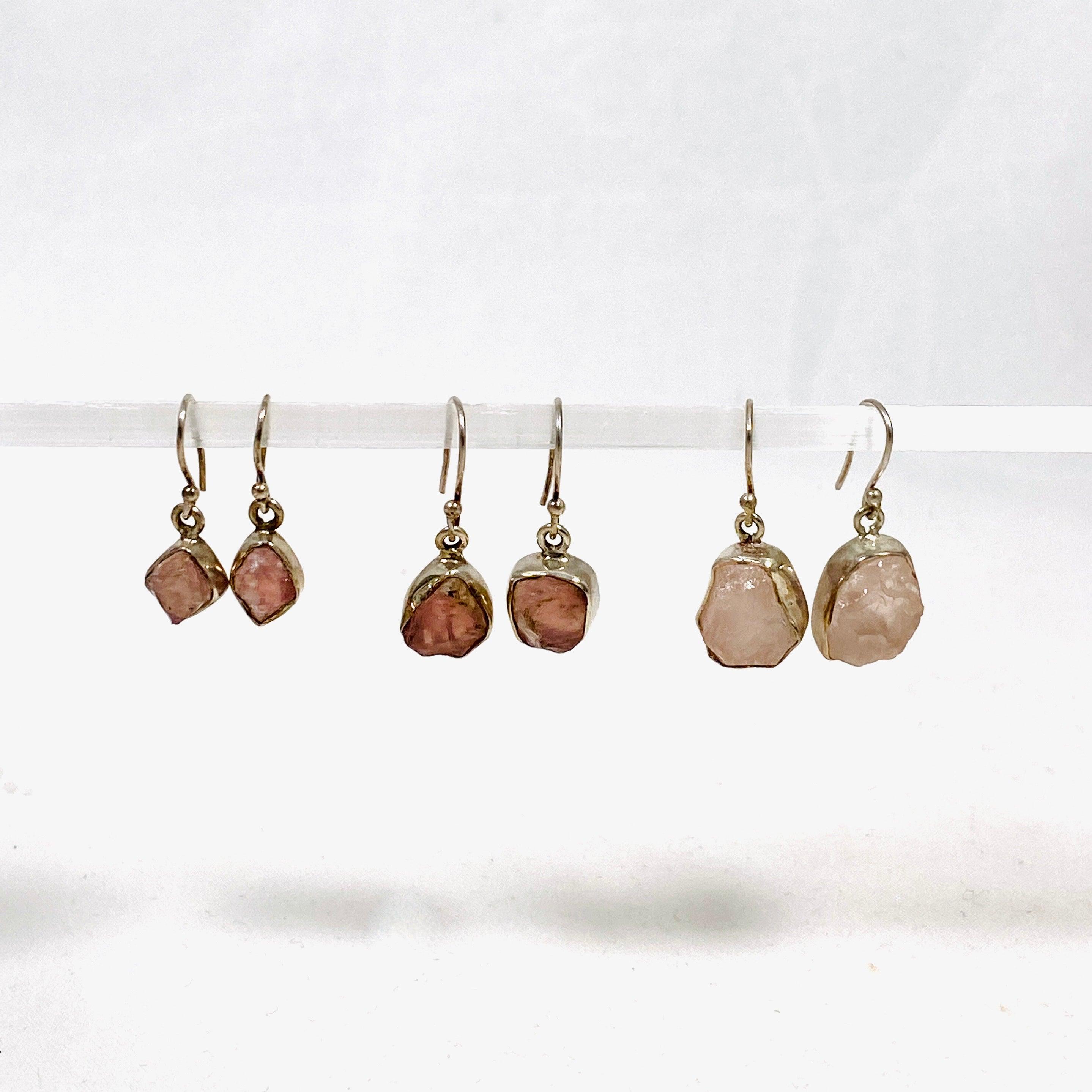 Natural Rose Quartz Raw Stone Earrings E2359 RQ - Healing Crystal Jewelry for Meditation, Yoga & Spiritual Gifts