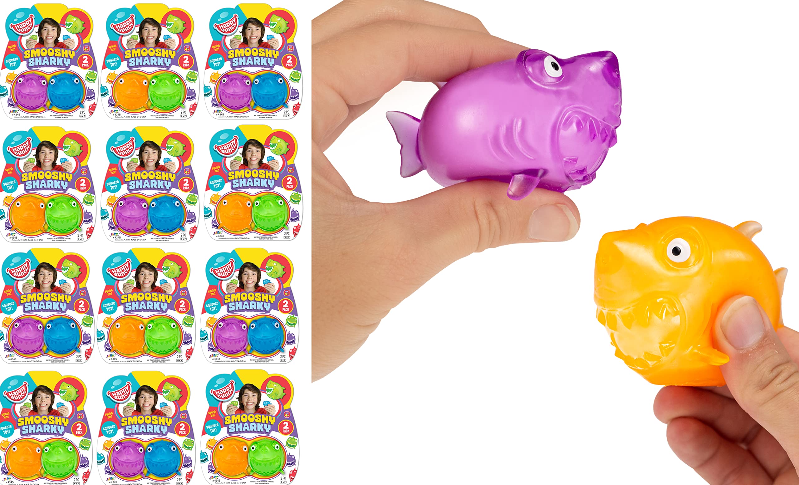 JA-RU Mini Squishy Shark Toys (24 Pack, 48 Shark Toy) - Slow Rising Stress Relief Fidget Toys for Kids & Adults - Autism Sensory Products, Easter Basket Stuffers - Perfect for Classroom Rewards, Party Favors & Anxiety Relief
