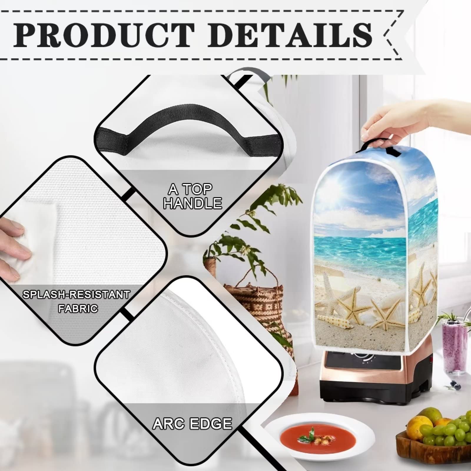 **Starfish Print Universal Blender Cover - Dustproof Kitchen Appliance Protector with Top Handle, Fits Most Blenders, Juicers & Food Processors - Perfect for Beach-Themed Kitchens & Outdoor Entertaining**