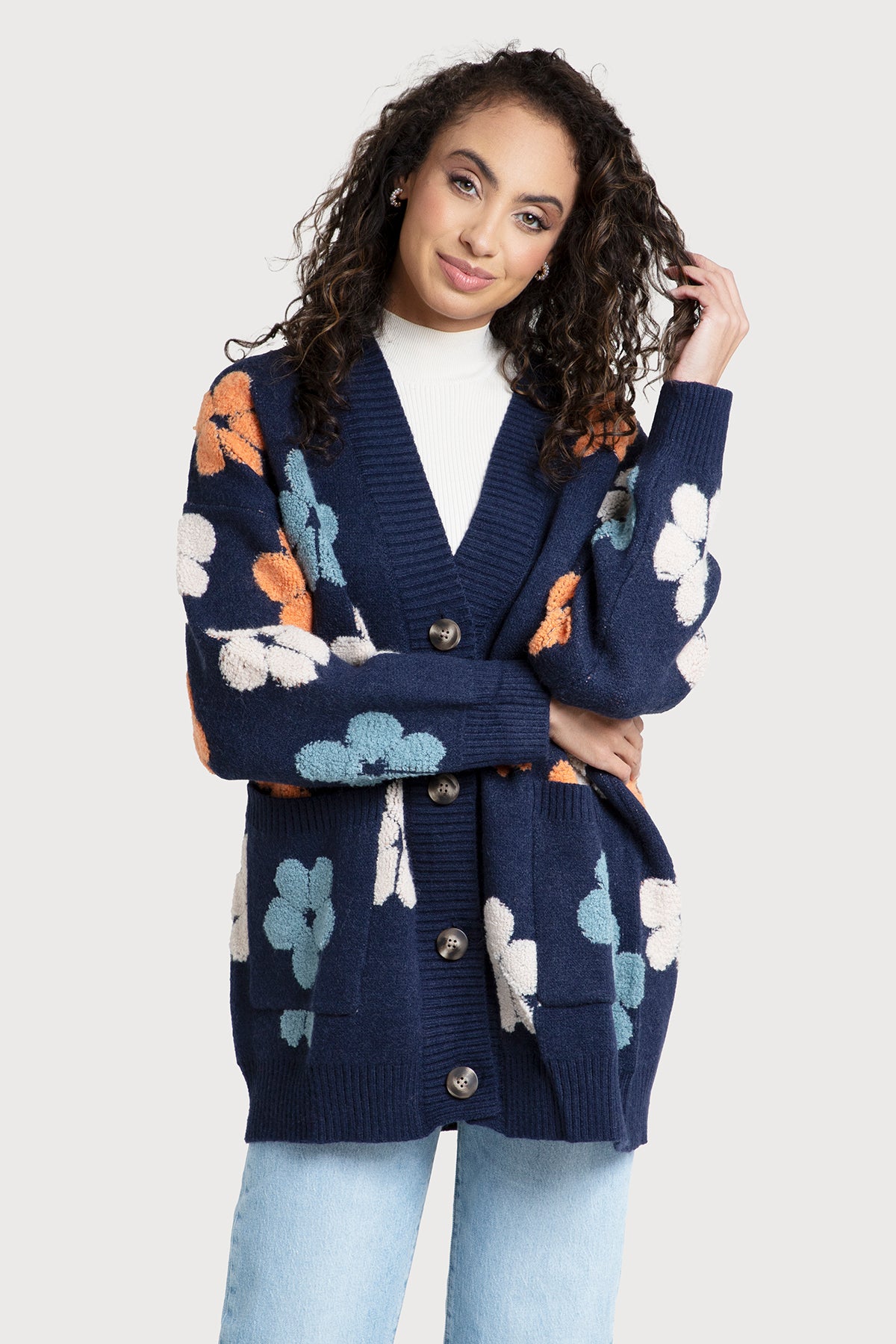 Floral Knit Cardigan for Women - Lightweight Open Front Sweater - Perfect for Spring & Fall Outfits, Office Wear & Casual Dates