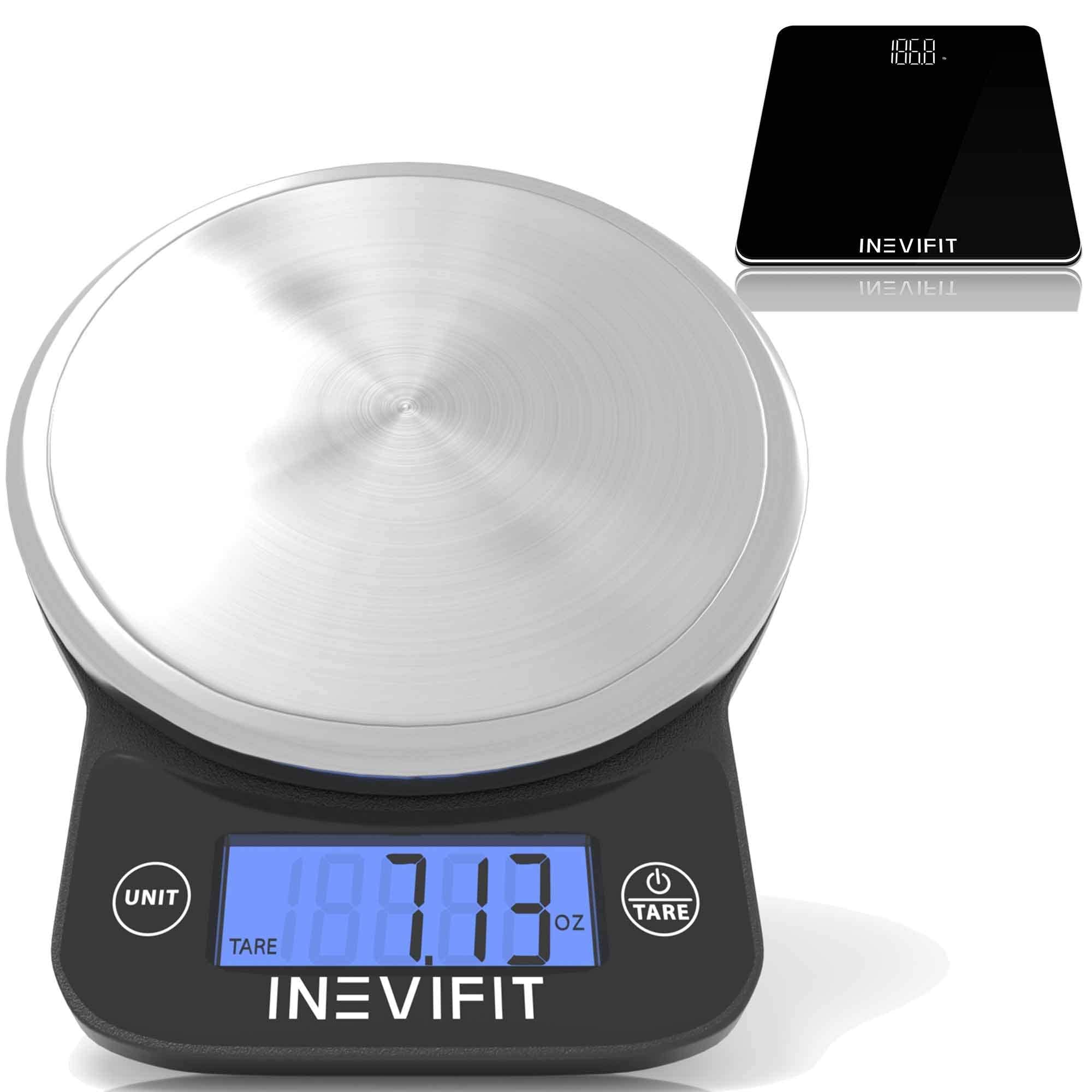 Inevifit Digital Bathroom Scale & Kitchen Scale Bundle - Smart Body Composition & Nutrition Tracking with BMI, Weight, Fat - Includes Batteries - Perfect for Home Fitness & Healthy Cooking
