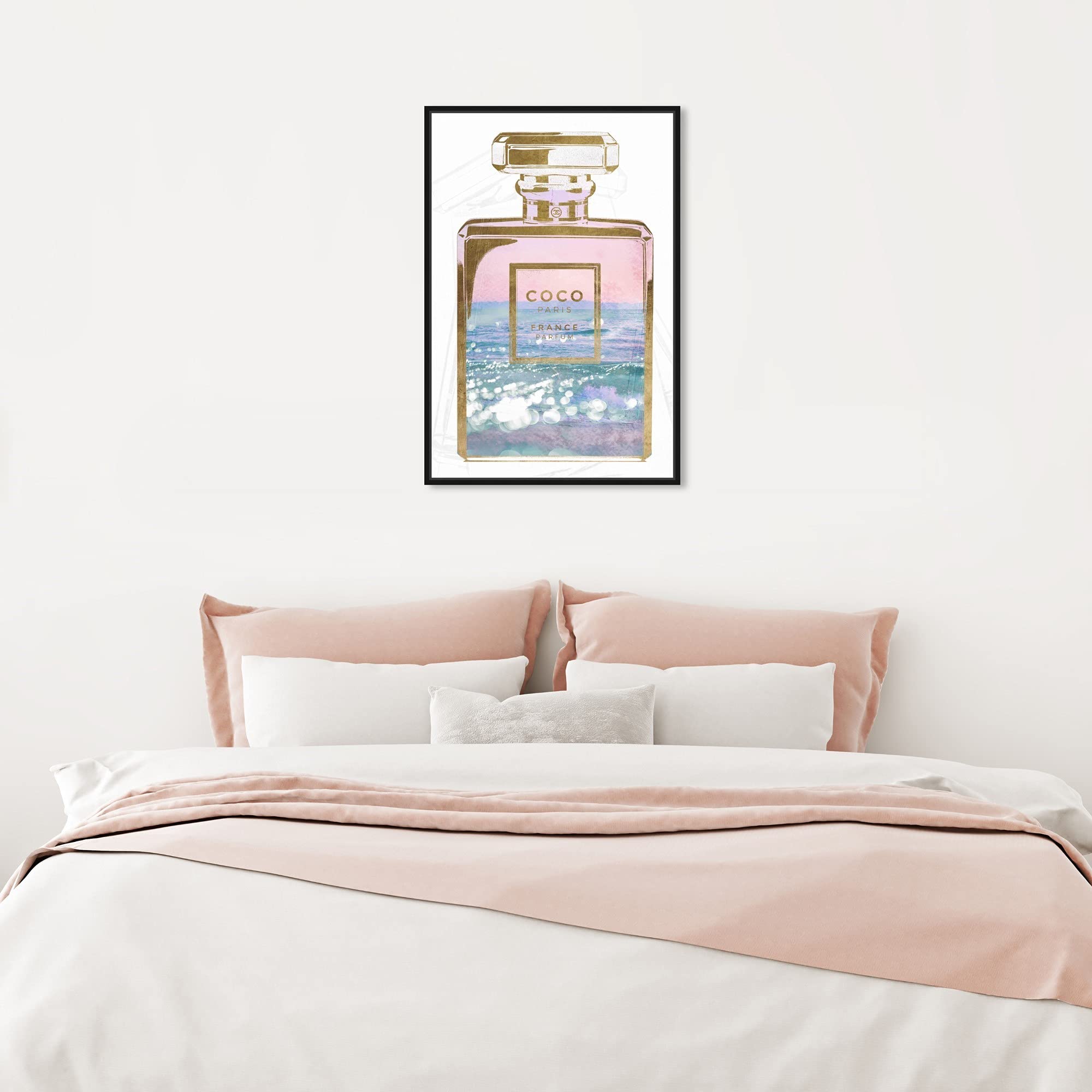 Oliver Gal Fashion and Glam Wall Art Canvas Print - Blush Ocean Spray Perfume Theme, 16x24 Inches, Black Floating Frame - Perfect for Living Room, Bedroom & Office Décor