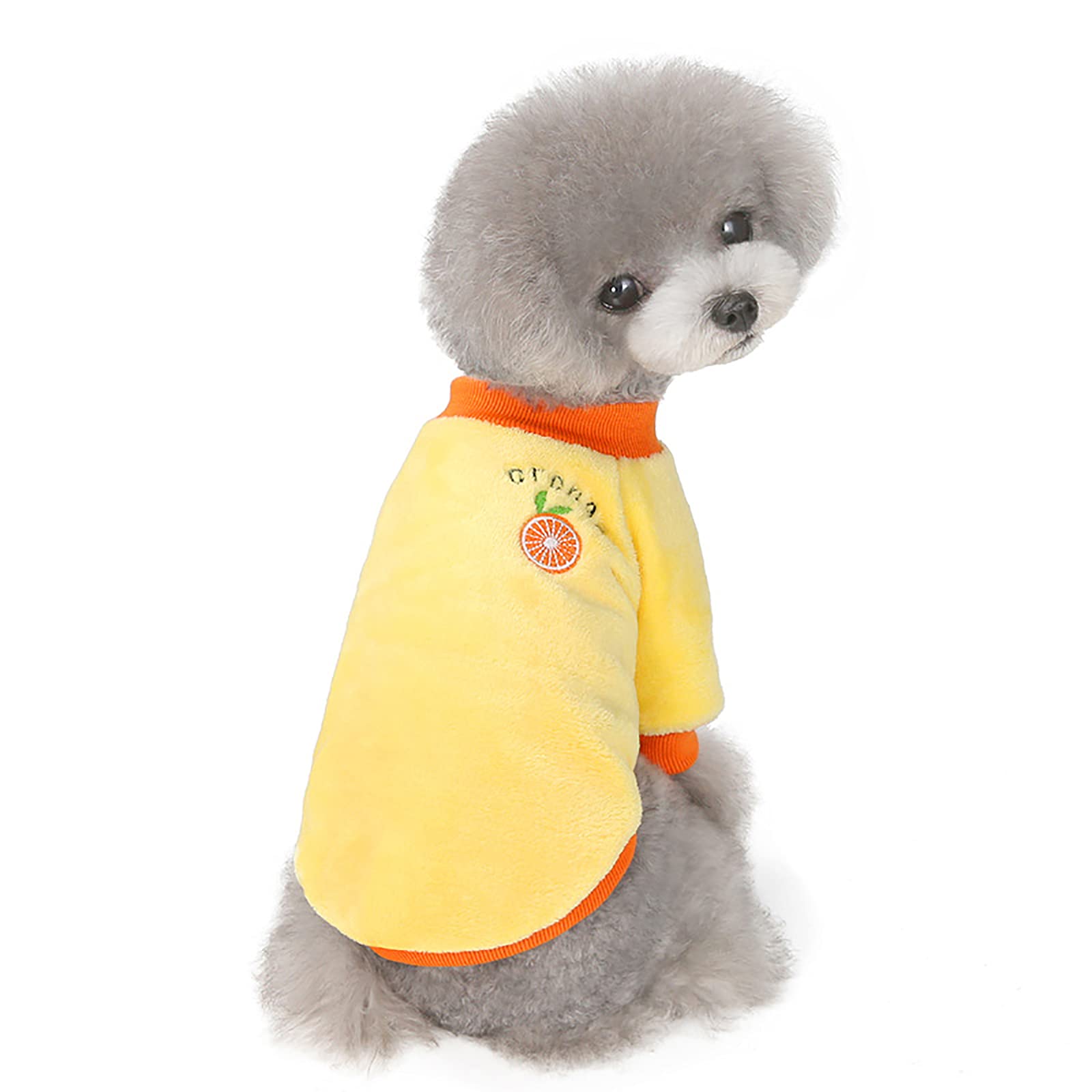 Warm Fleece Dog Sweater - Winter Coat for Small & Medium Dogs & Cats - Cozy Yellow Fruit Pajamas for Indoor & Outdoor Use