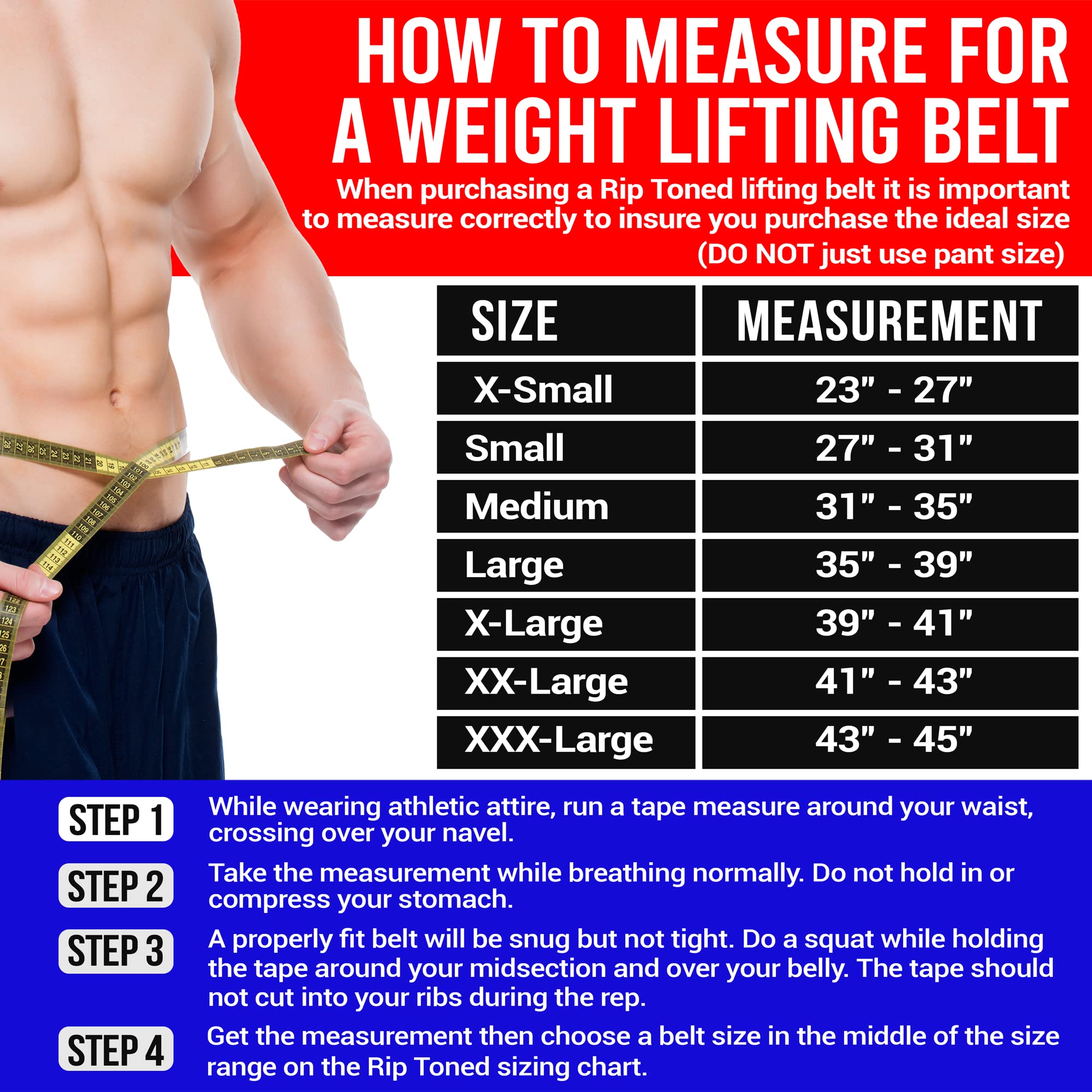 Rip Toned Weight Lifting Belt for Men & Women - Premium Powerlifting & Bodybuilding Support Belt - Ideal for Squats, Deadlifts, Bench Press & Strength Training - Perfect Gym Accessory for CrossFit, Weightlifting & Back Support
