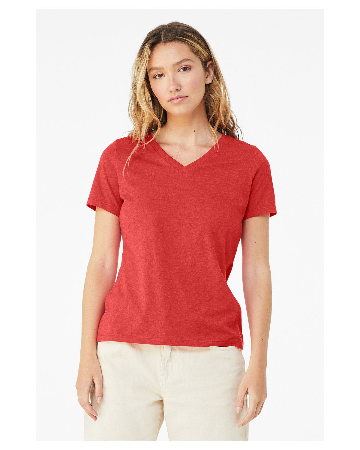 Bella + Canvas 6405CVC Women's Relaxed Fit Heather CVC Jersey V-Neck T-Shirt - Soft Casual Tee for Everyday Wear, Gym, and Lounge