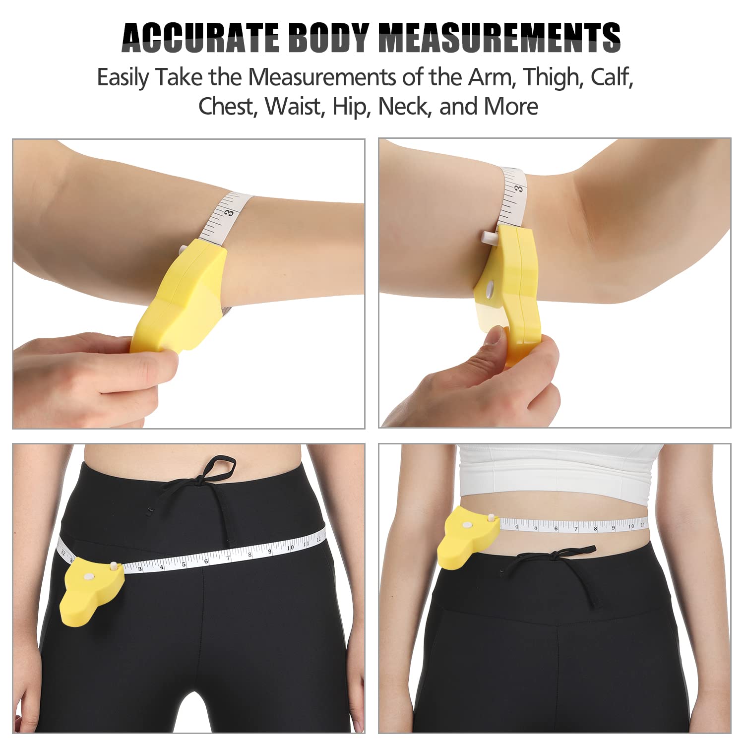60 Inch (150cm) Retractable Body Measuring Tape - 4 Pack Slim Tape Measure for Accurate Weight Loss & Muscle Gain Tracking, One-Hand Operation - Perfect for Fitness, Sewing & Tailoring Projects