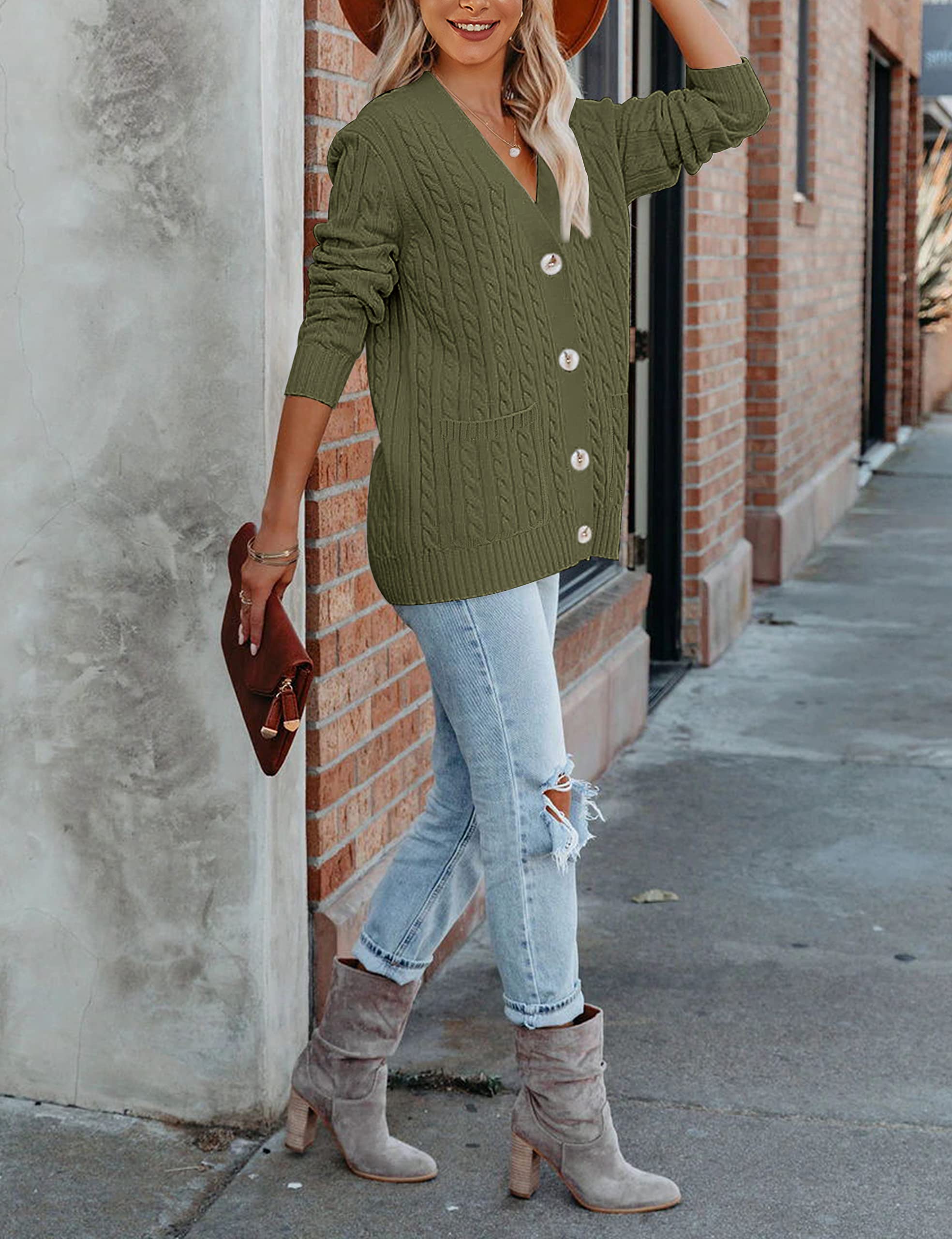 MEROKEETY Women's 2025 Long Sleeve Cable Knit Cardigan Sweater - Soft Button Up Open Front Coat with Pockets for Fall & Winter | Perfect for Office, Date Night and Casual Outfits
