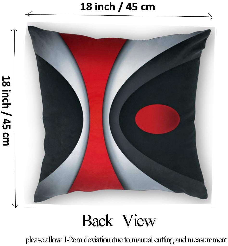Red Black Gray Abstract Throw Pillow Covers 18x18 Inches - Set of 2 Modern Decorative Couch Pillow Cases for Living Room, Bedroom & Sofa Decor