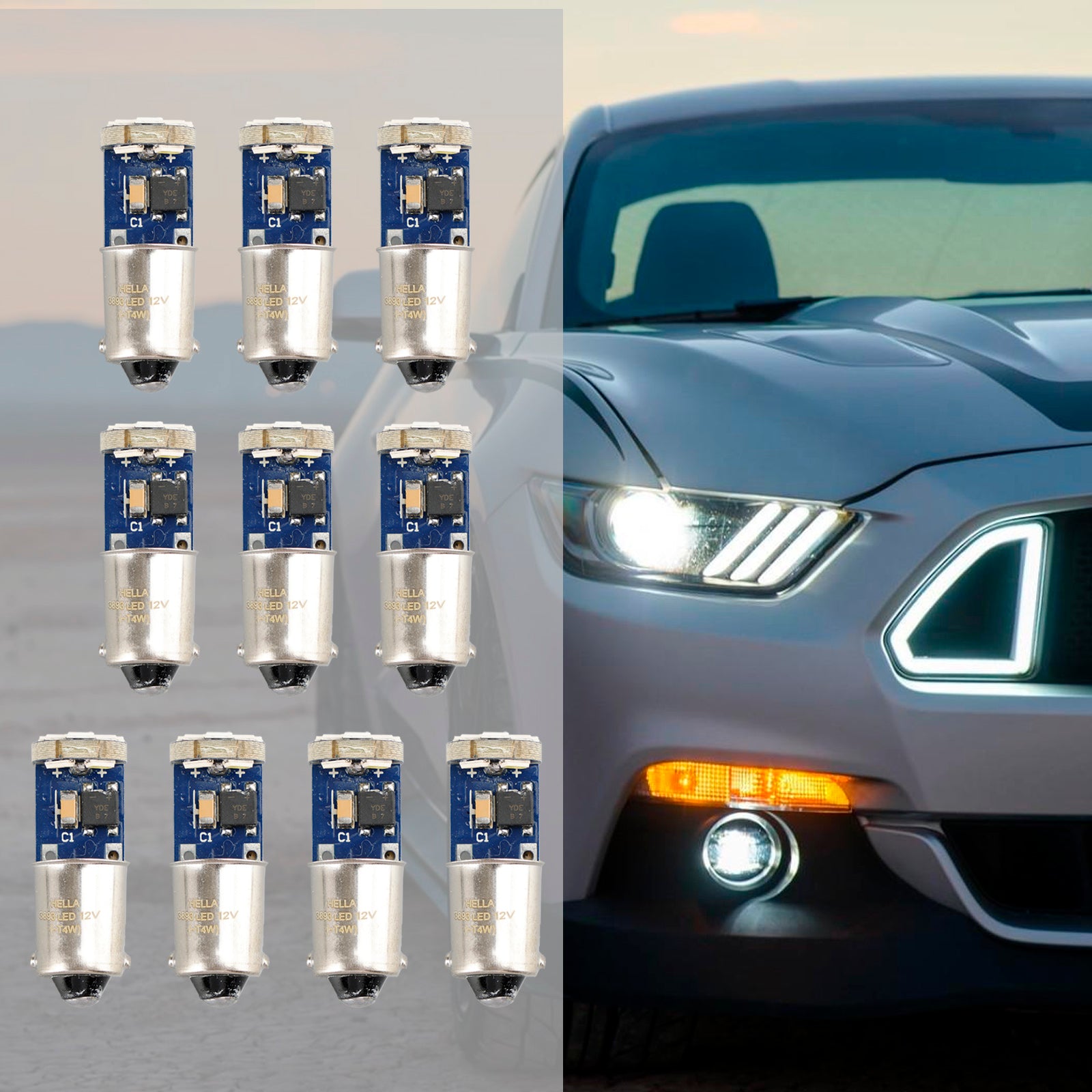 10X HELLA LED Retrofit Bulbs 3893W T4W 12V 1.5W BA9S Base 6000K Cool White - Perfect for Car Interior Lights, Dashboard Illumination, and Marine Applications