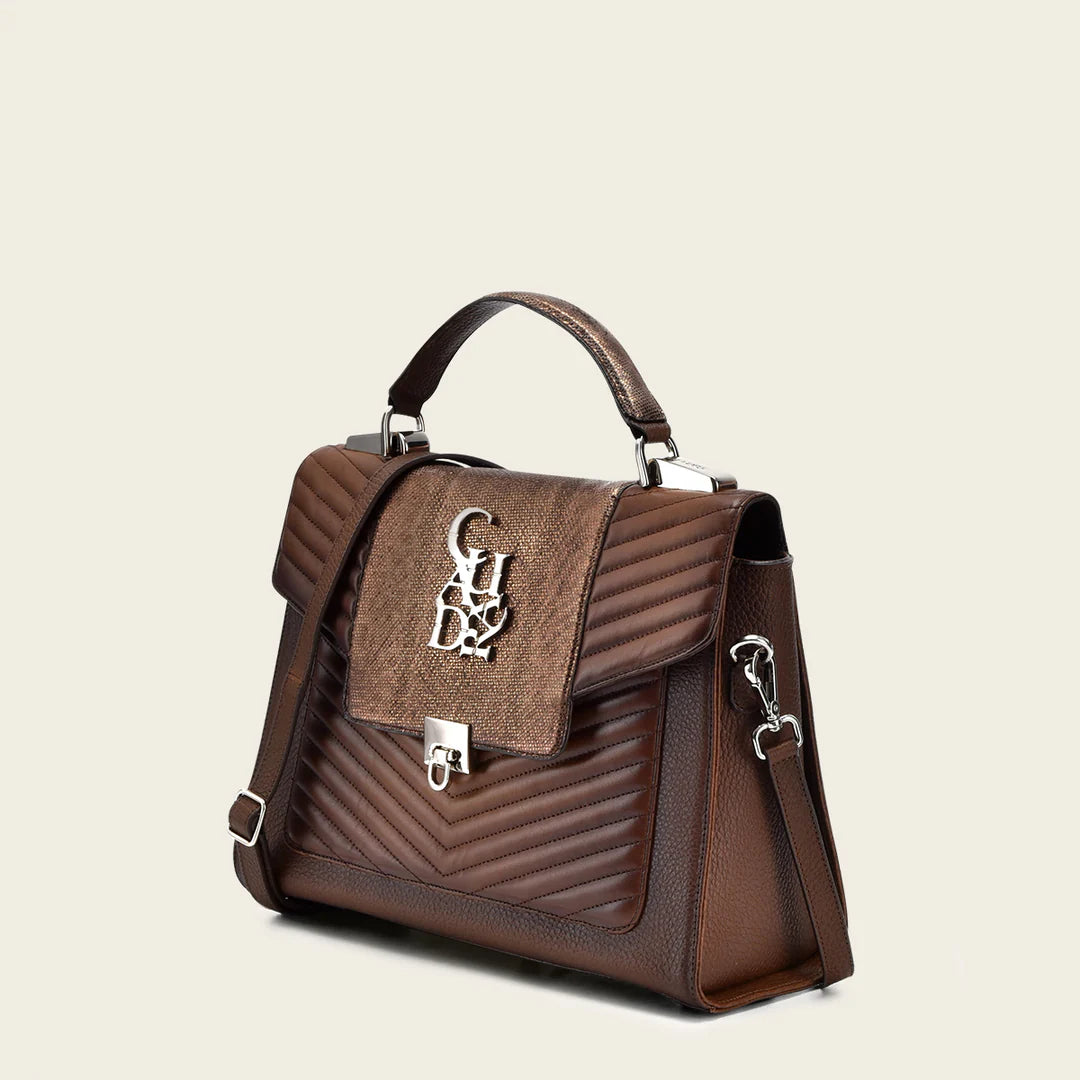 BOD0WCR Western Style Women's Handbag with Snakeskin Handles - Casual Honey Brown Crossbody Bag for Everyday Use, Work, and Travel