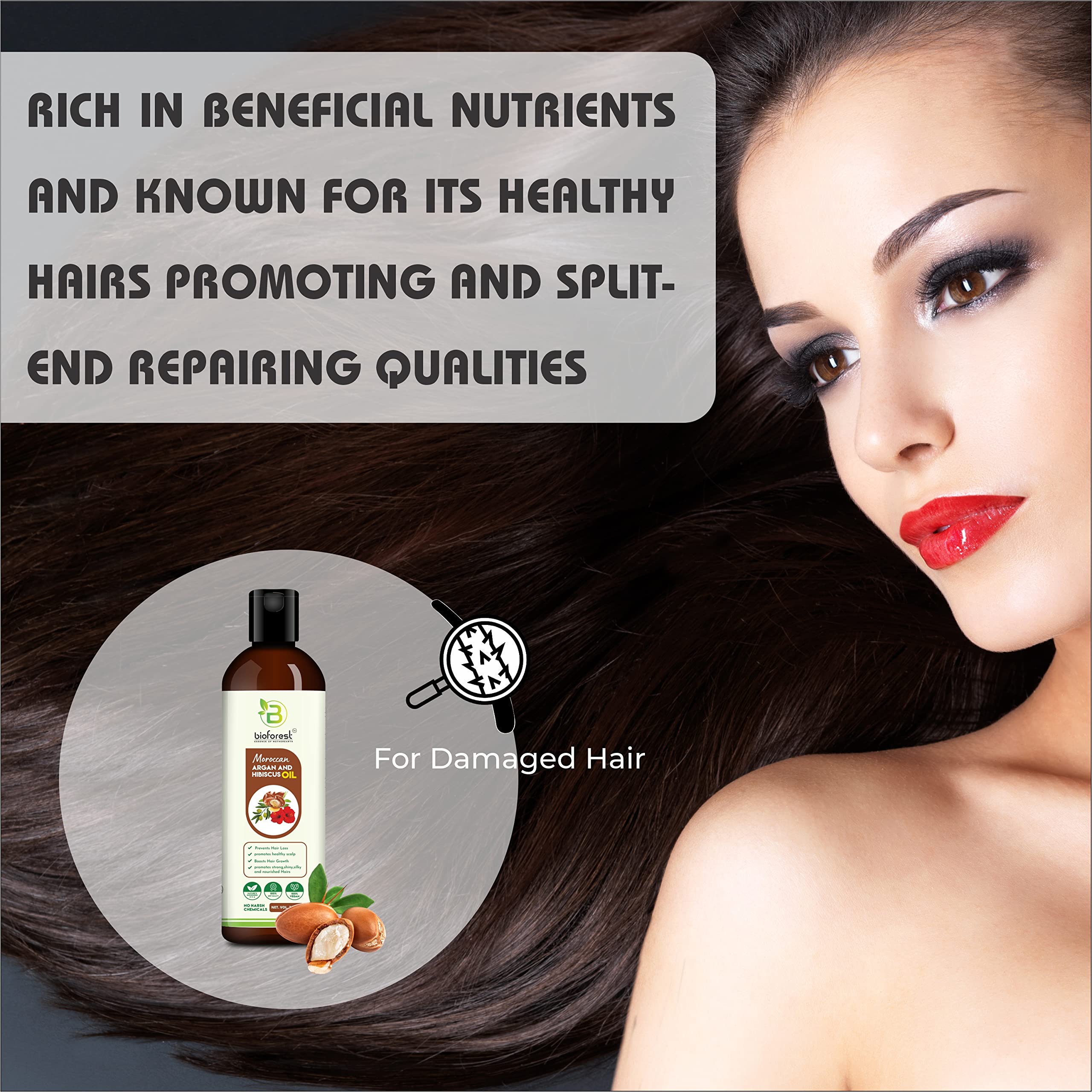 Bioforest Moroccan Argan & Hibiscus Hair Oil - Natural Scalp Treatment for Healthy Hair Growth | Sulfate-Free, Paraben-Free, No Mineral Oil (200ml) | Perfect for Dry, Damaged Hair & Split Ends Repair