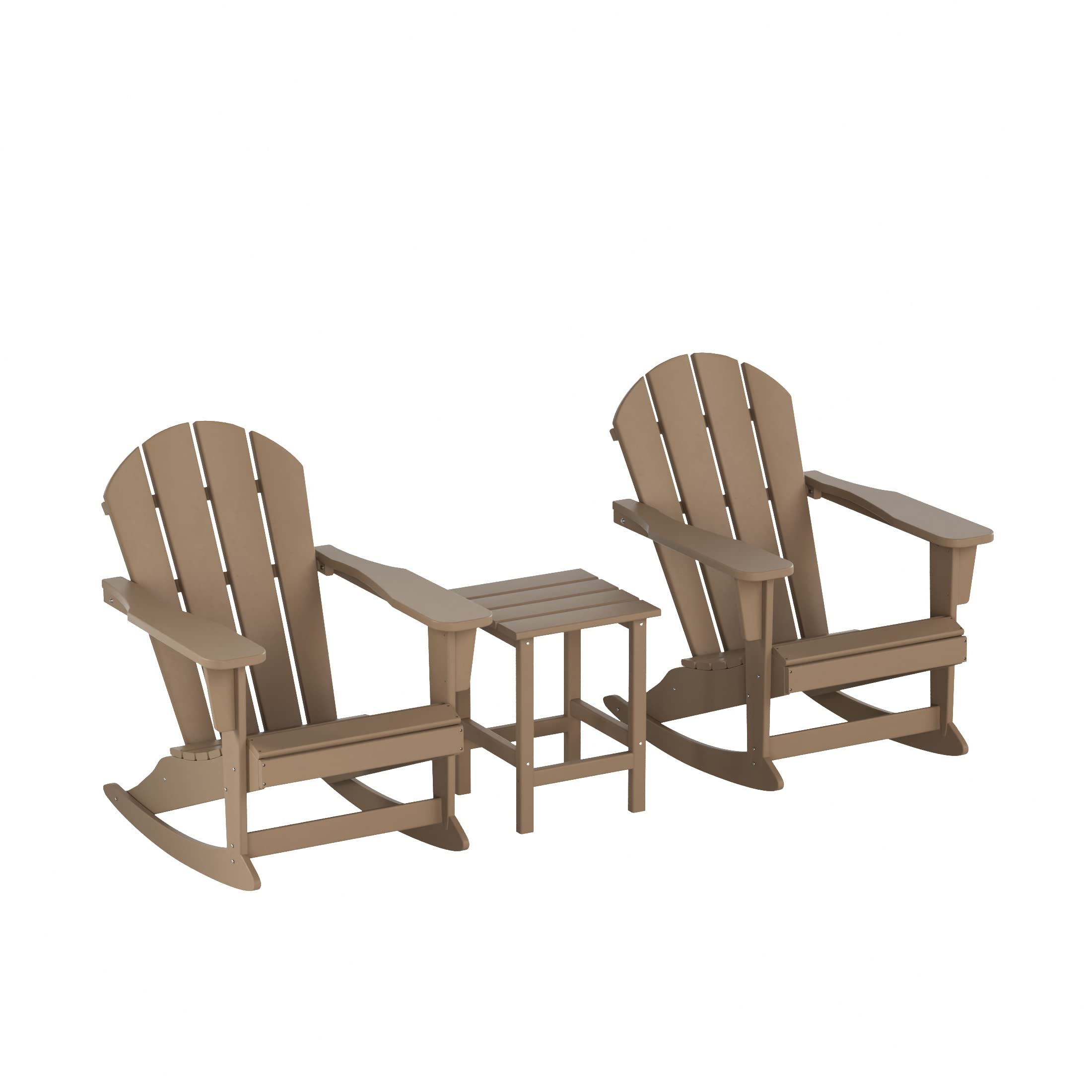 WO Home Furniture 3-Piece Patio Rocking Chair Set - Classic Outdoor Adirondack Rocker Chairs & Side Table in Weathered Wood Finish | Perfect for Porch, Garden, Backyard & Poolside Relaxation