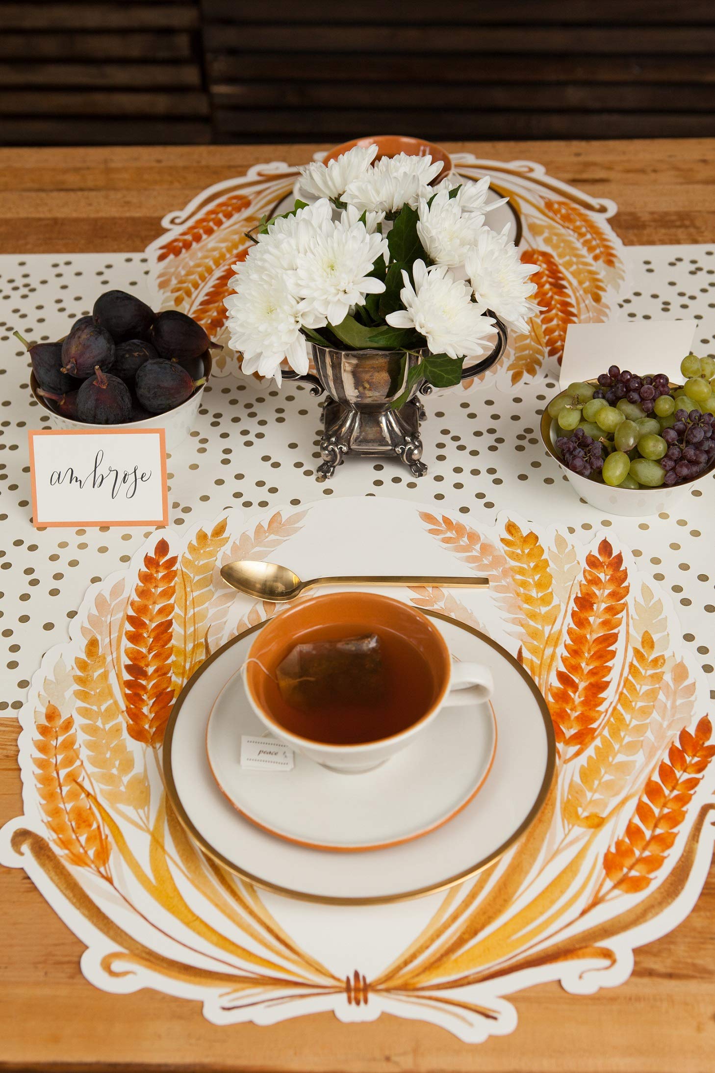 Hester and Cook Disposable Round Paper Placemats for Dining Table - Golden Harvest Thanksgiving Fall Decor - 12 Pack Eco-Friendly Place Settings - Made in USA - Perfect for Holiday Parties, Family Gatherings & Dinner Decorations