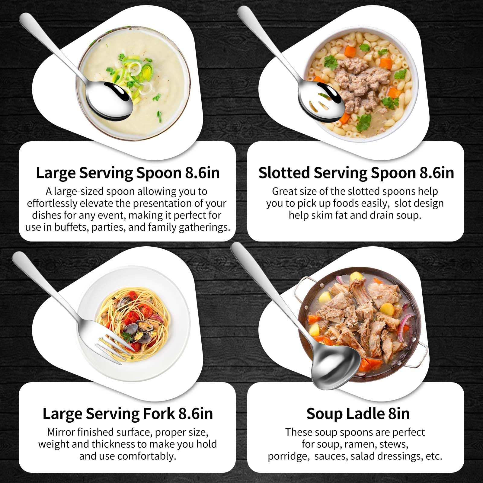 12-Piece Stainless Steel Serving Set - Large Spoons, Forks, Tongs, Ladle, Cake Server & Appetizer Tongs for Buffet Catering & Party Serving | Dishwasher Safe & Rustproof | Perfect for Weddings, BBQs, and Holiday Gatherings