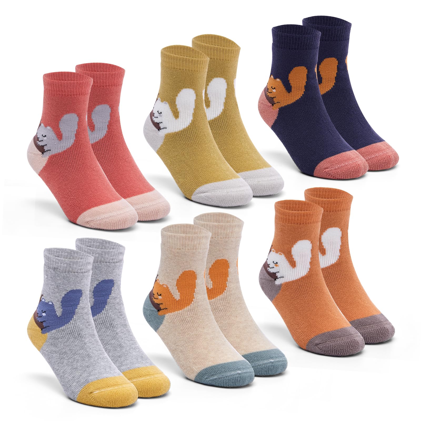 Girls Winter Socks 6 Pack - Warm Thermal Terry Crew Socks for Kids | Cozy Cold Weather Socks for School, Outdoor Play & Snow Days