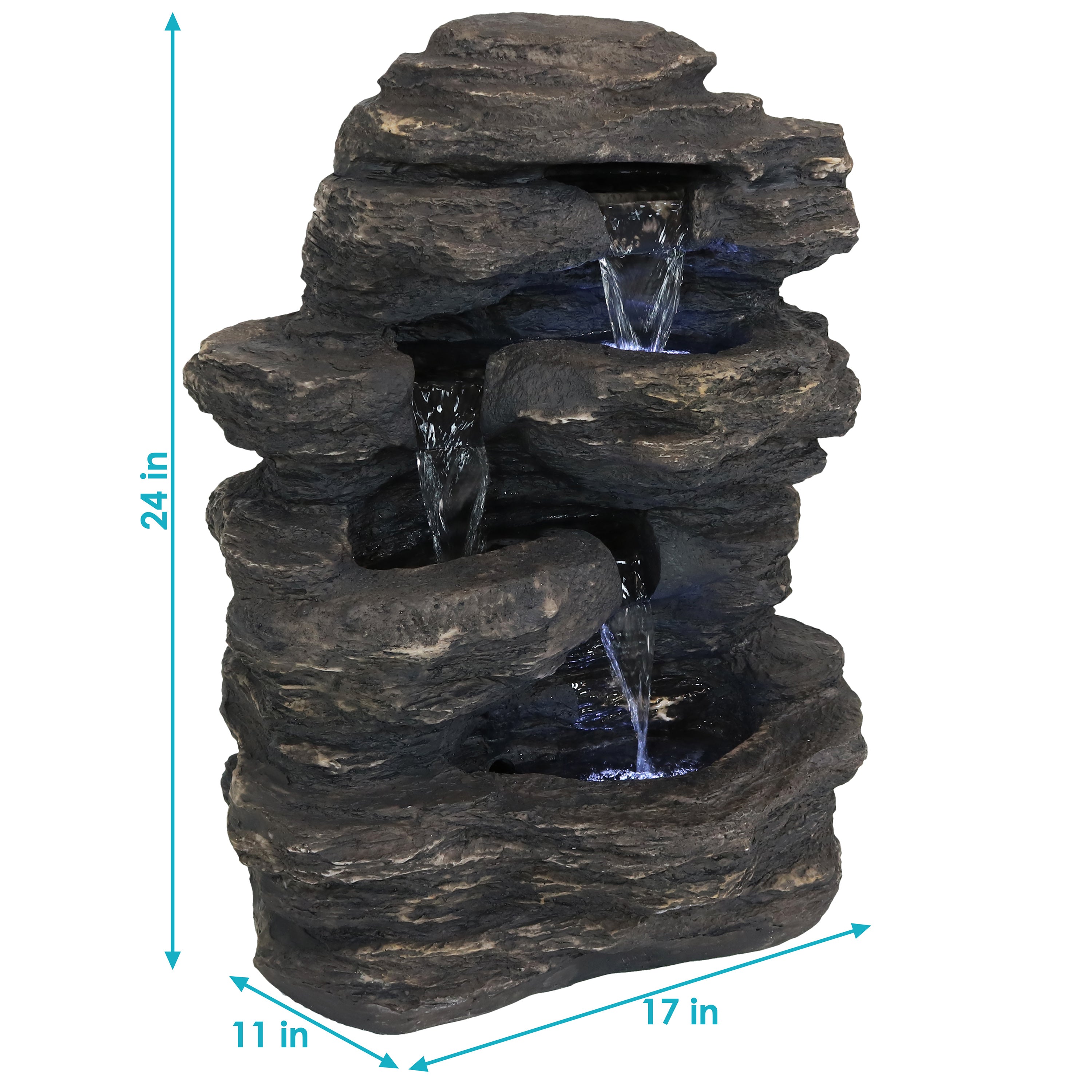 Sunnydaze Rock Falls Outdoor Waterfall Fountain with LED Lights - 24 Inch Garden Water Feature for Patio, Backyard, Landscaping | Relaxing Ambient Lighting for Evenings & Outdoor Decor