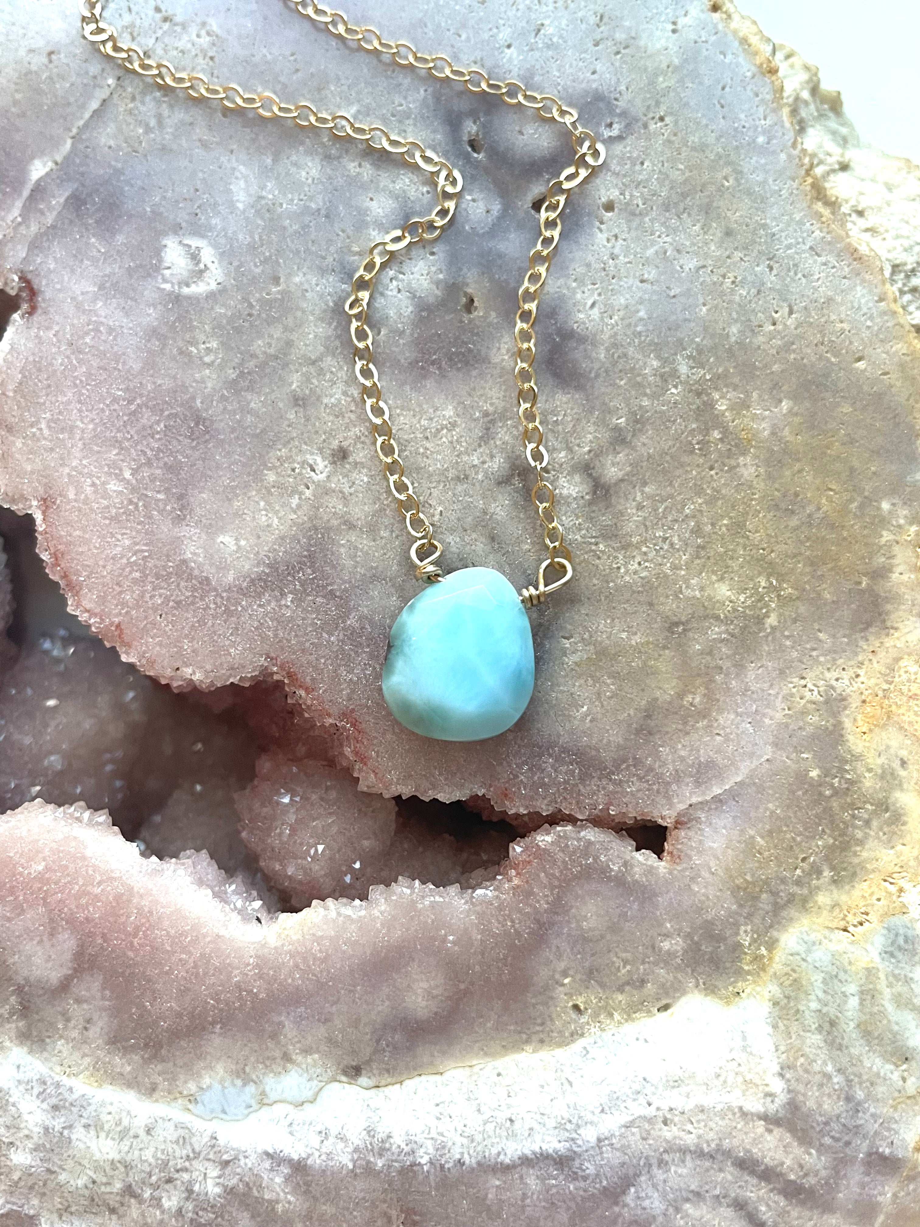 Larimar Pendant Necklace - Sterling Silver or Gold Filled - Perfect for Beach Vacation, Boho Jewelry & Gift Giving