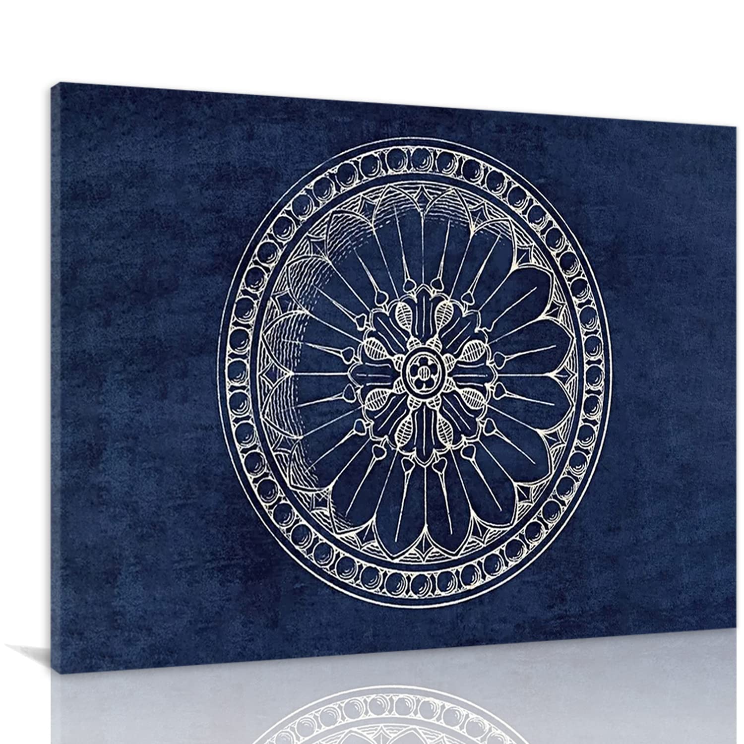 Vintage Navy Mandala Canvas Wall Art - Large 20x30 Inch Boho Decor Oil Painting Print, Ready to Hang Home Decoration | Perfect for Living Room, Bedroom & Office Spaces