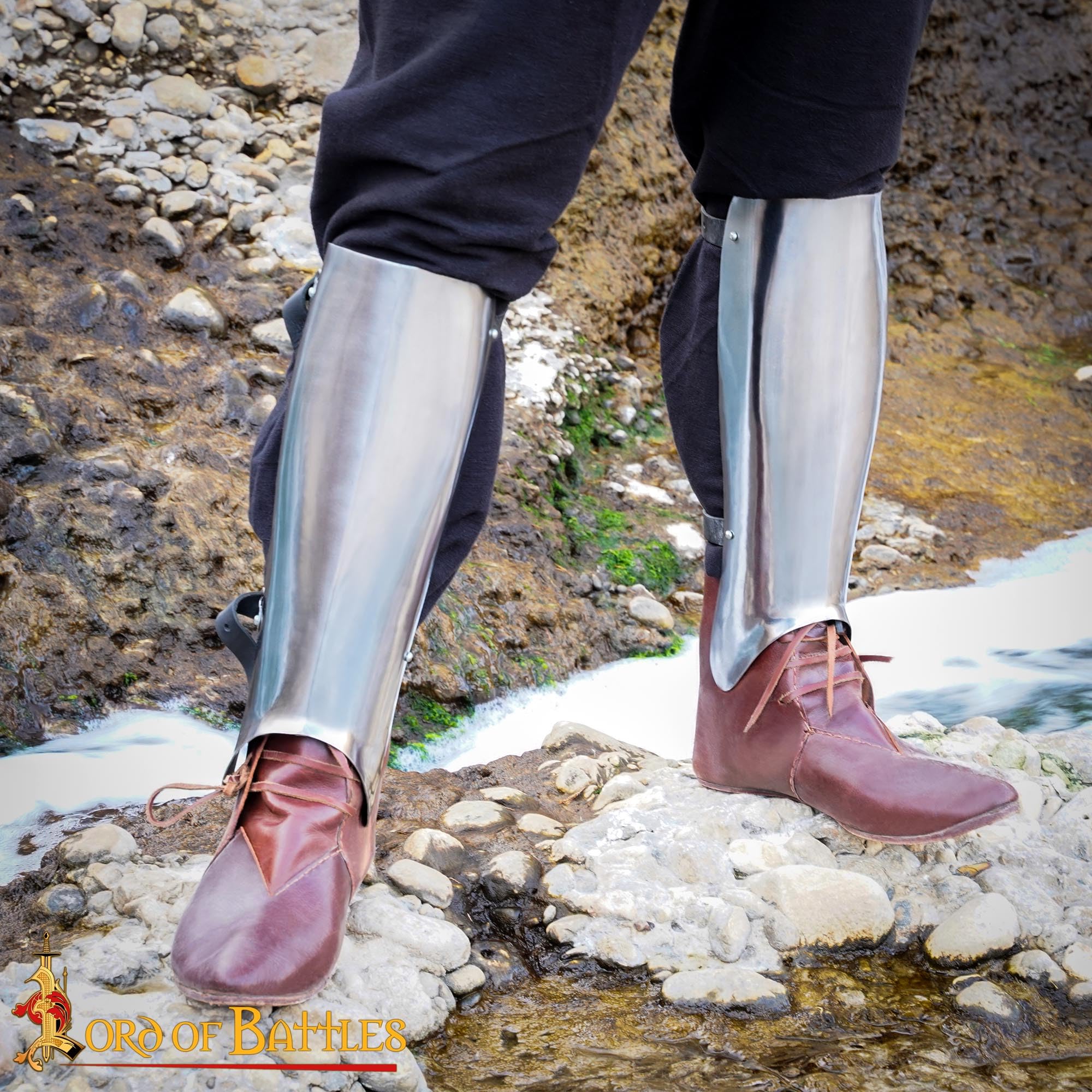 Lord of Battles Steel Greaves - 16 Gauge Medieval Leg Armor Set | Functional Leg Guards for LARP, Cosplay, Halloween, Renaissance Fairs & Medieval Reenactments | Perfect for Battle Reenactments, Costume Parties & Historical Events