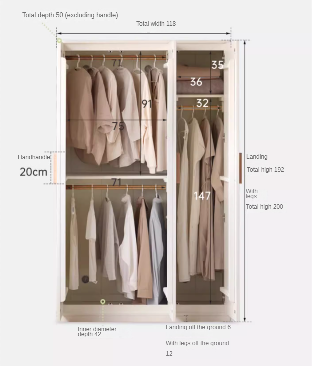 Pine Solid Wood Wardrobe - Cream Style Modern Closet for Bedroom, Living Room & Office Storage