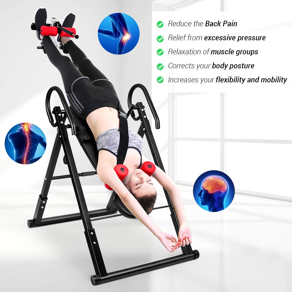 ONETWOFIT Heavy Duty Folding Inversion Table with Comfort Backrest - Adjustable Height Inversion Machine for Back Pain Relief & Muscle Relaxation - Perfect for Home Gym, Physical Therapy & Spinal Decompression