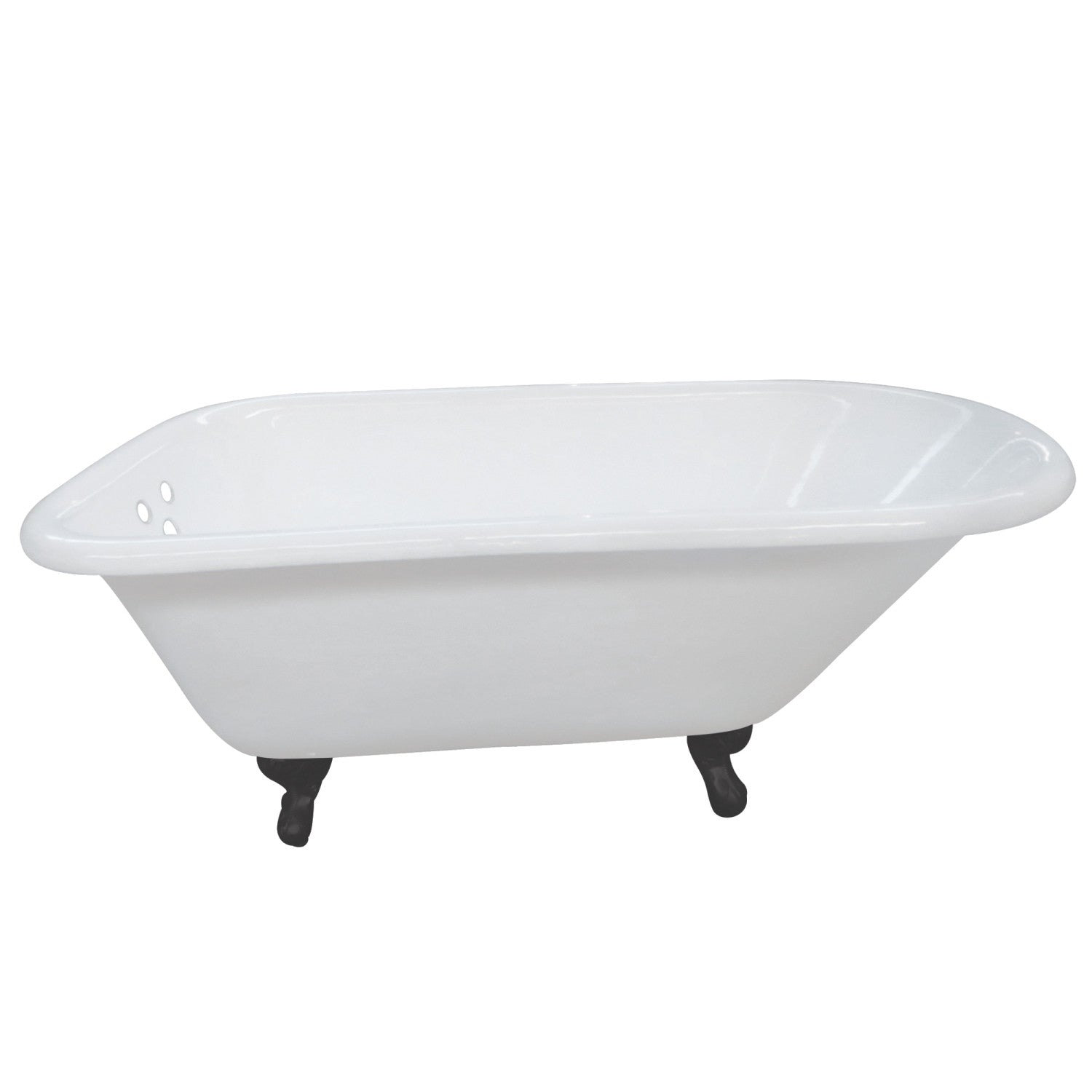 Aqua Eden 54 Inch Clawfoot Bathtub - White Matte Black Cast Iron Oval Roll Top Tub with 3 3/8