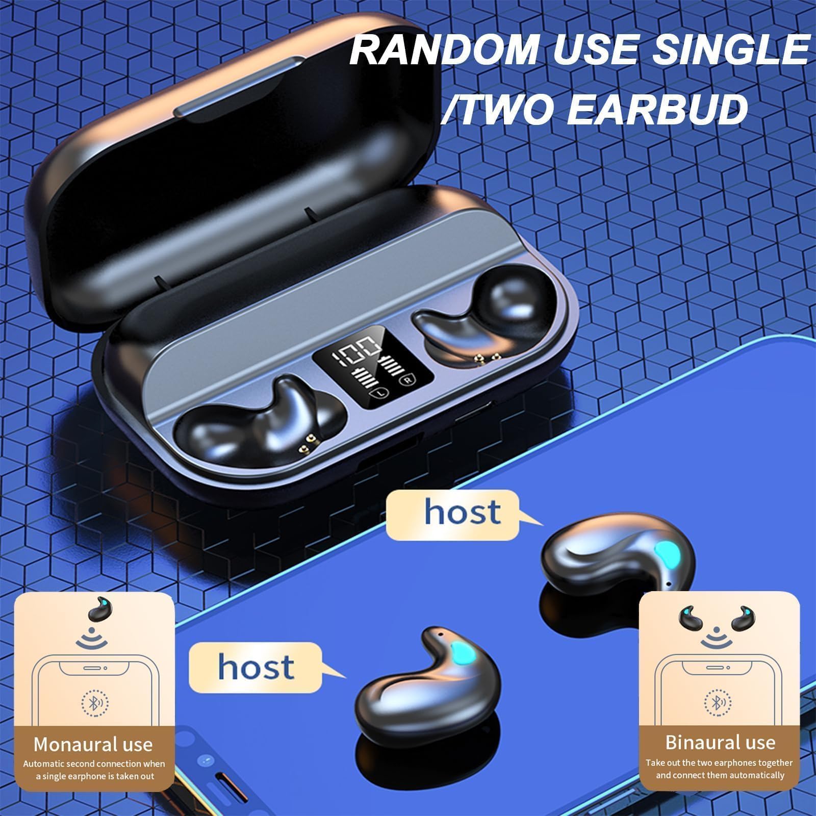 Xmenha Wireless Black Invisible Sleep Earbuds for Side Sleepers - Bluetooth Small Headphones for Sleeping, Tiny Mini Hidden Earbuds for Small Ears - Perfect for Nighttime Use, Travel & Noise Isolation
