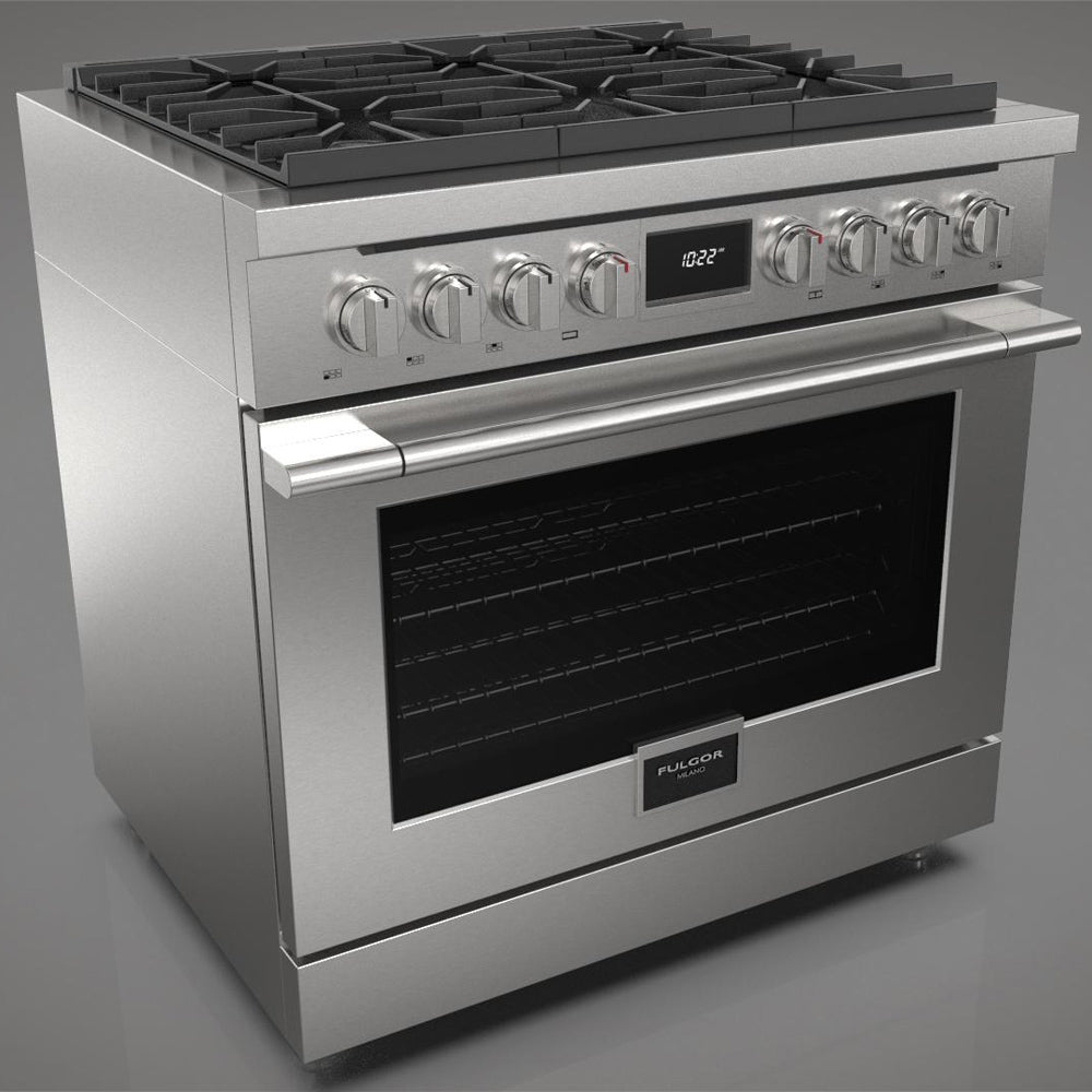 Fulgor Milano 36-inch 400 Series Accento Dual Fuel Range - Stainless Steel Professional Gas & Electric Oven (F4PDF366S1) for Modern Kitchen & Gourmet Cooking