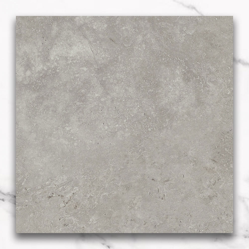 Premium Kronos Mid Grey 600x600mm Porcelain Tiles - Matte Travertine Look Floor & Wall Tiles for Bathroom, Kitchen & Living Room Decoration