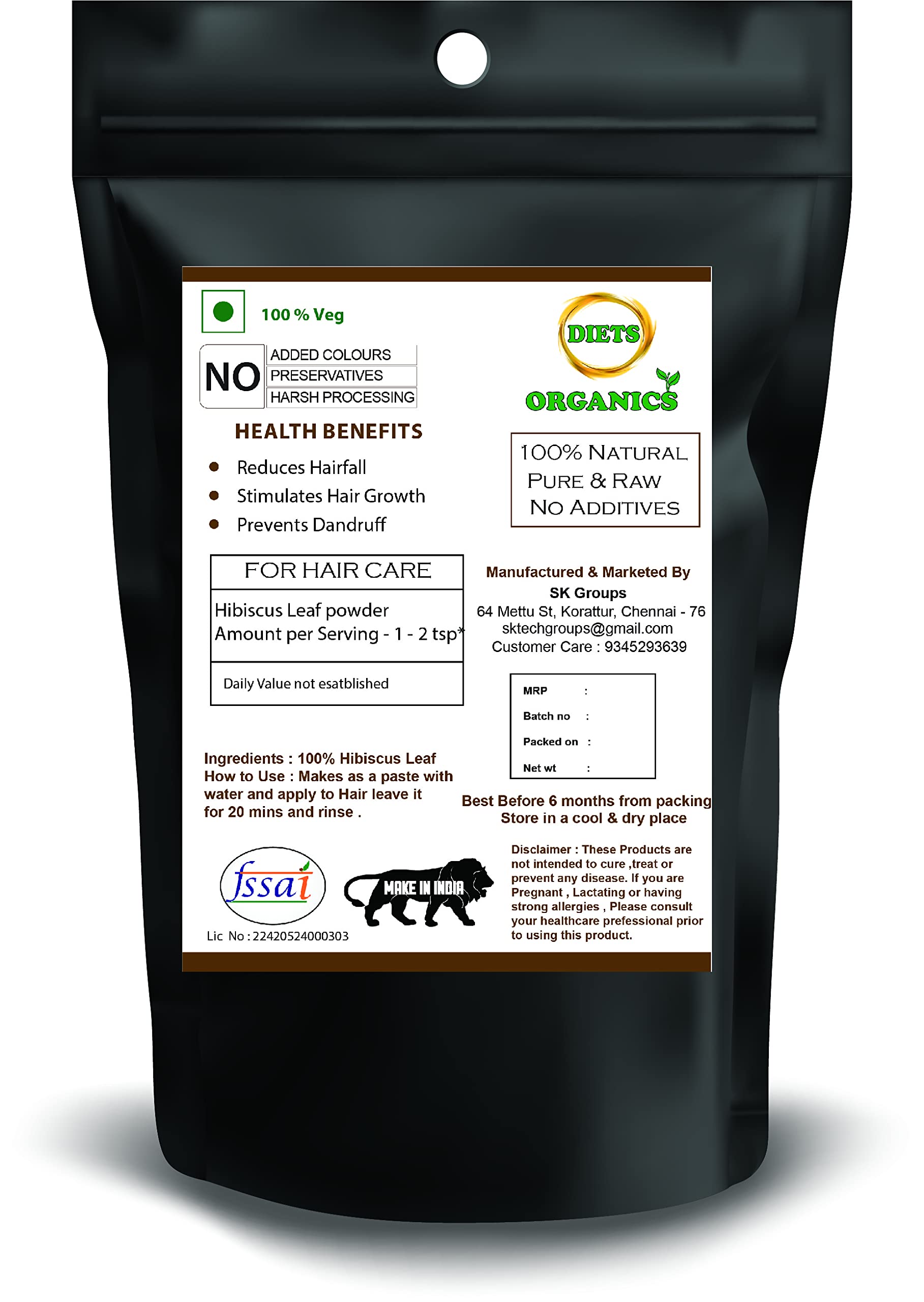 Organic Hibiscus Leaf Powder for Hair Growth & Care - 100g | Natural Hair Treatment for Stronger, Shinier Locks | DIY Hair Masks & Scalp Treatments