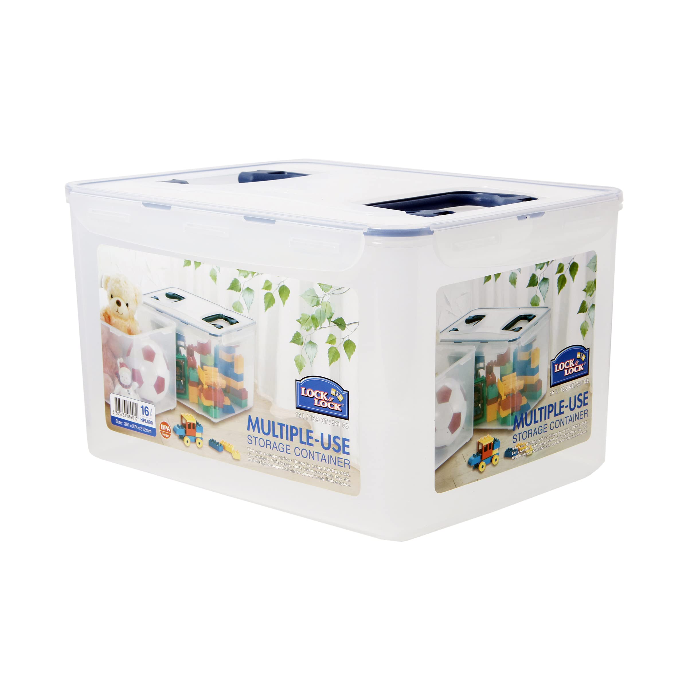 Lock & Lock HPL890 16L Airtight Food Storage Container with 2 Handles - BPA Free Plastic Kitchen Organizer for Meal Prep, Leftovers & Bulk Food Storage