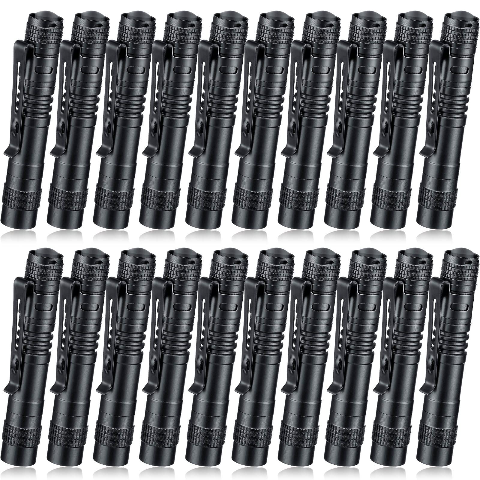 Hortsun 20 Pack Mini LED Pen Light Flashlights - Ultra Slim Pocket Flashlight with Clip, Small Handheld Torch for Emergency, Camping, Hiking, Reading - No Battery Included (Black, 3.54 Inch) - Perfect Christmas Gift, Stocking Stuffer & Everyday Carry Essential