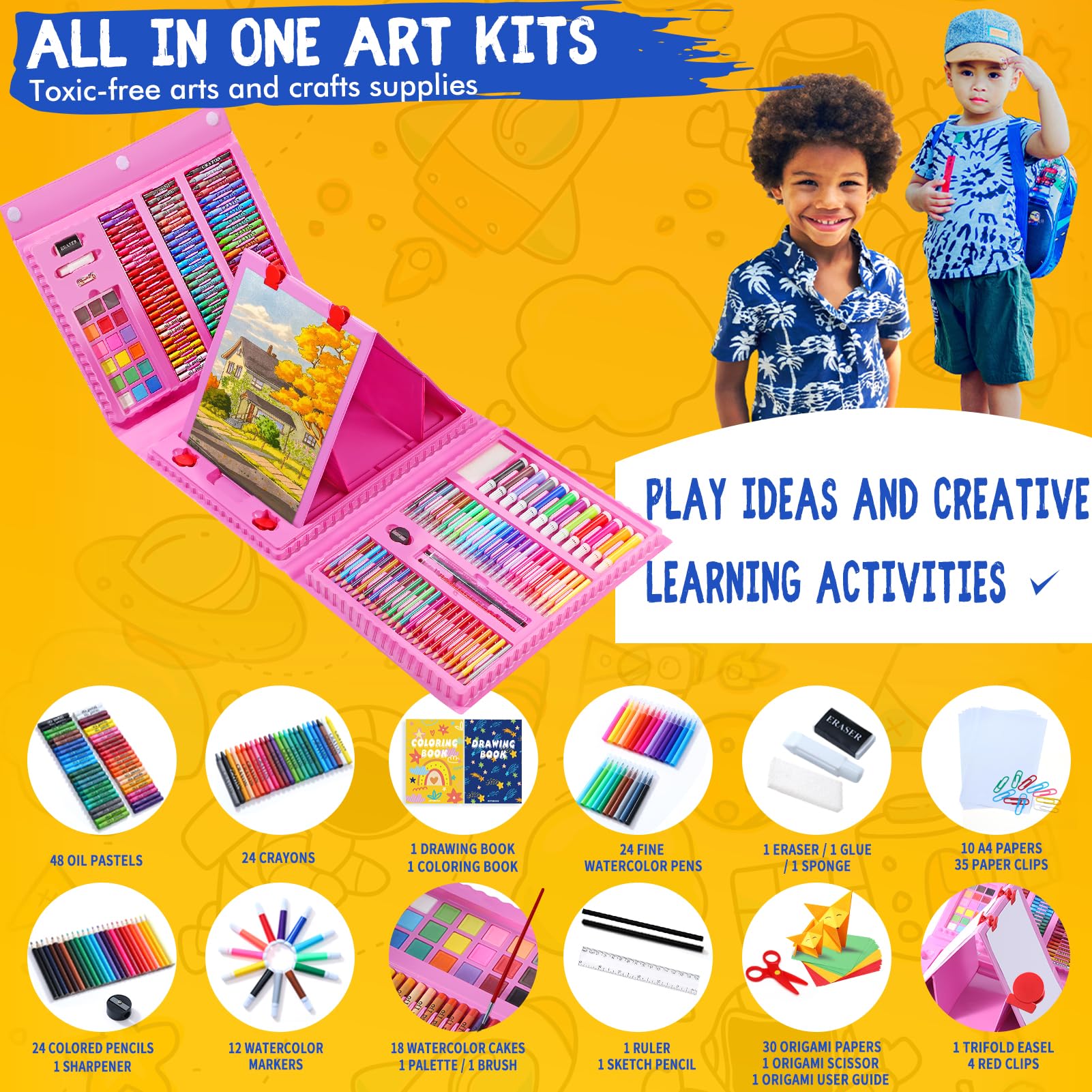 Premium AOTEMOON Kids Watercolor Painting Set - 48 Vibrant Colors with Brushes & Sketchbook | Complete Art Supplies Kit for Beginners, Teens & Aspiring Artists | Perfect Gift for Drawing, School Projects & Creative DIY Crafts