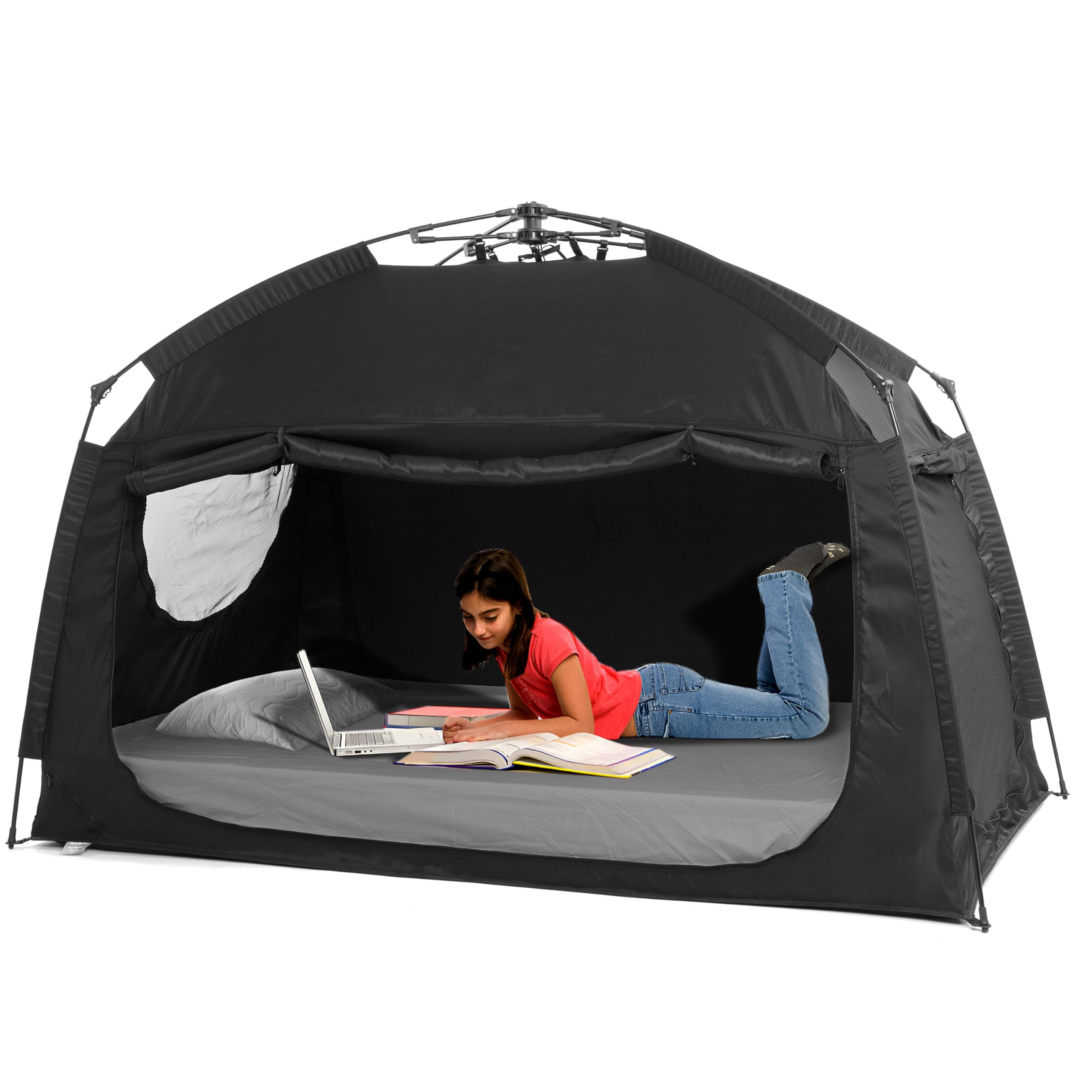 Instant Privacy Bed Tent for Sleeping - Quick Set Up Portable Bed Canopy with 3 Doors & Large Space (Black, Full Size) - Perfect for Dorm Rooms, Camping & Home Privacy