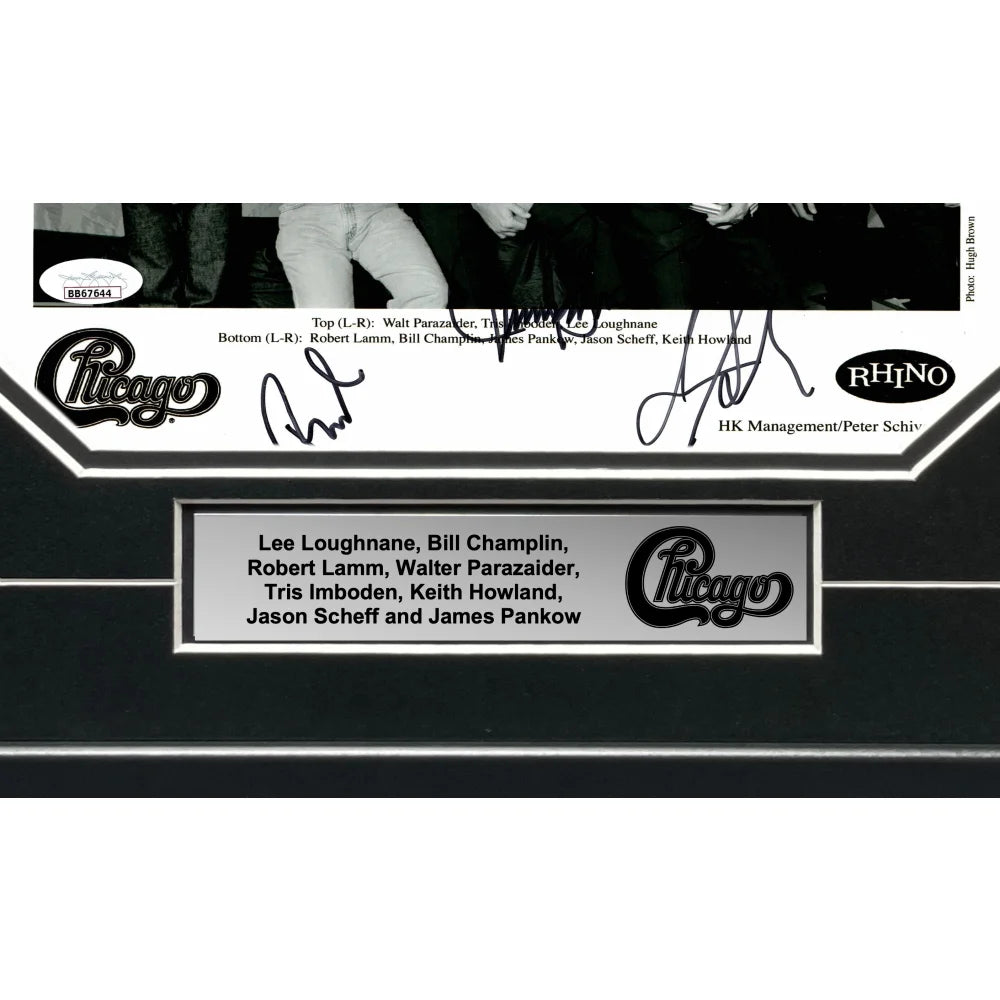 Chicago Band Autographed 8x10 Photo - JSA Certified Framed Collectible with Lamm, Parazaider, Pankow +5 Signatures - Perfect for Music Memorabilia Displays & Fan Gifts