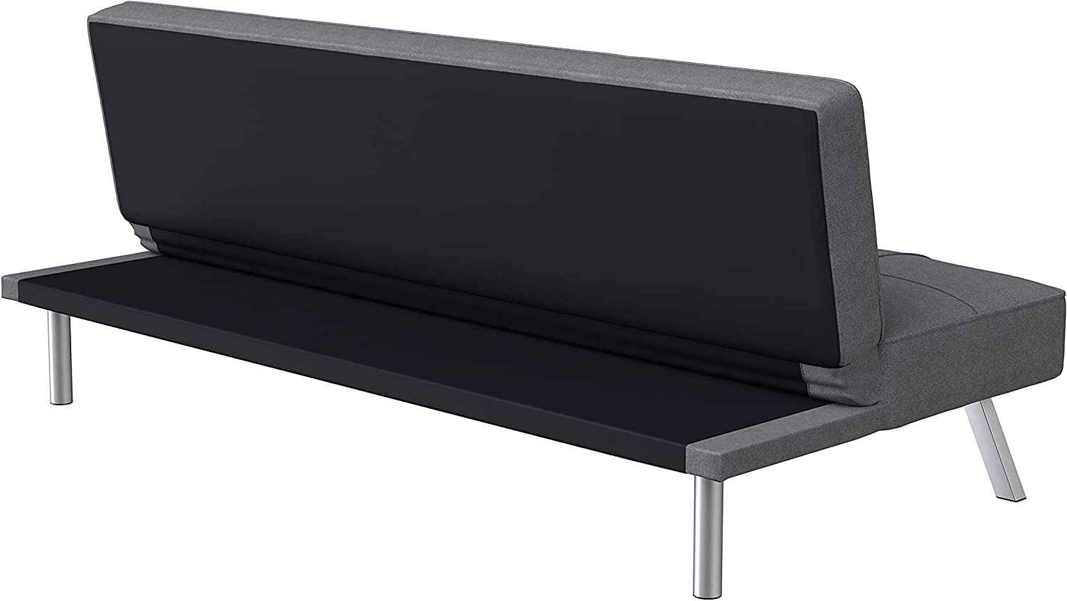 Convertible Folding Futon Sofa Bed - Modern Fabric Sleeper Couch with Recliner & Chrome Legs, Grey | Space-Saving Multi-Functional Furniture for Living Room, Dorm, Apartment & Office (Perfect for Small Spaces, Guest Sleeping & Lounging)