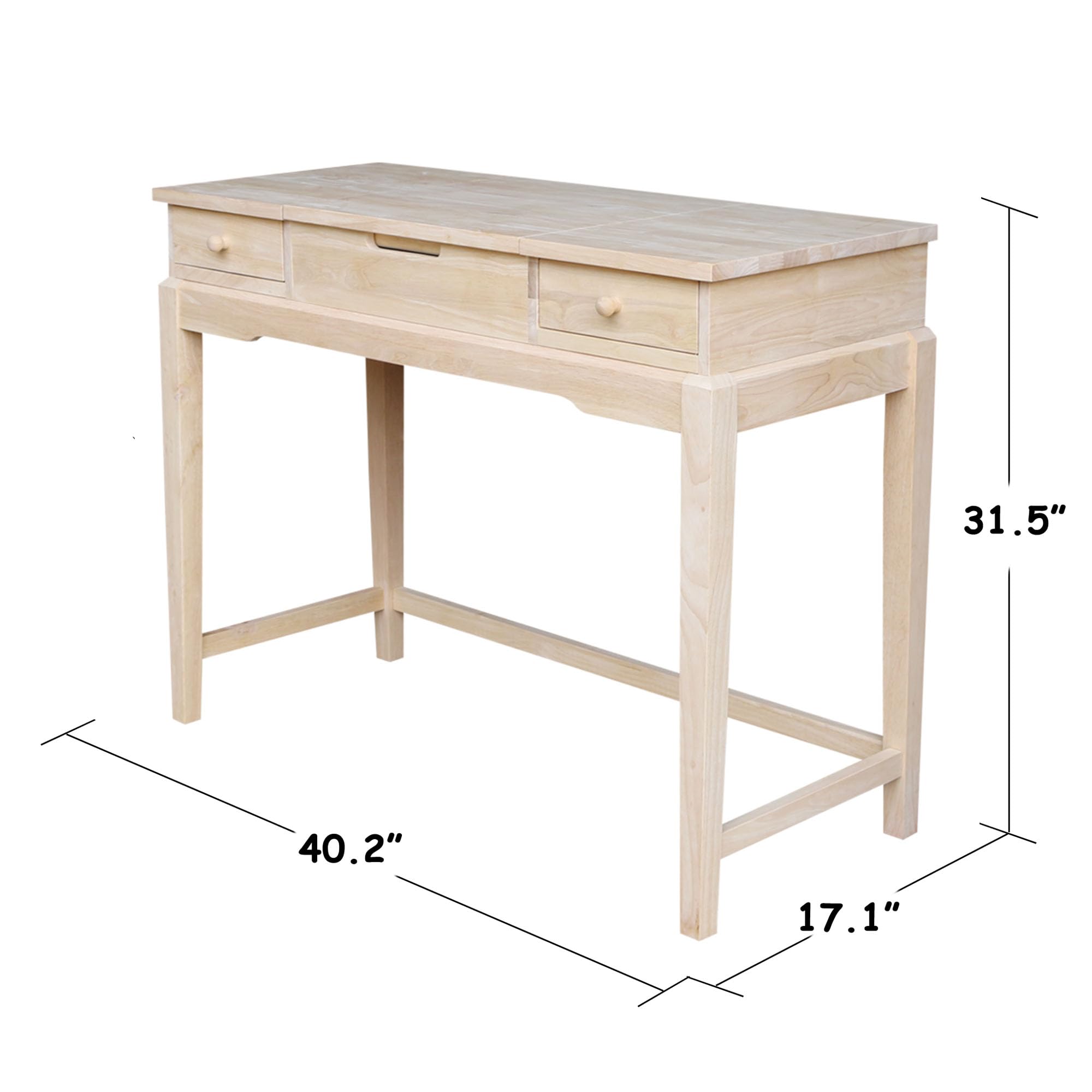 IC International Concepts Solid Real Wood Sturdy Parawood Vanity Table - Unfinished DIY Paint/Stain Ready Vanity Desk for Bedroom Makeup & Dressing Room