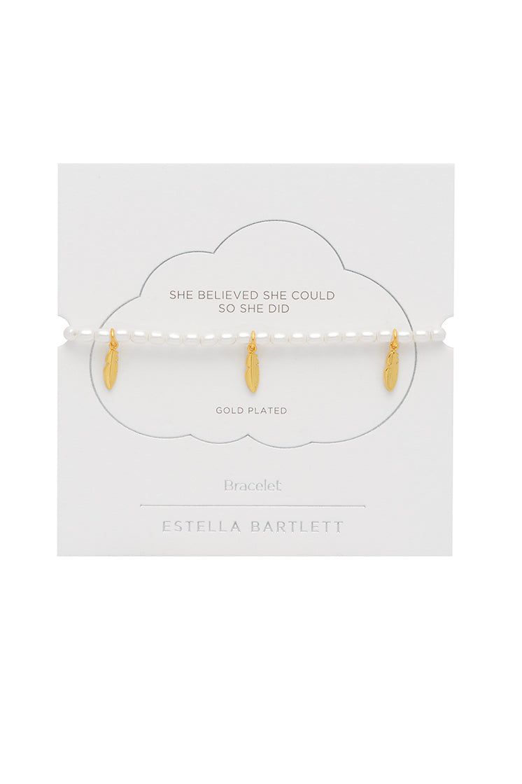 Elegant Pearl & Feather Charm Bracelet for Women - Perfect for Weddings, Parties & Special Occasions
