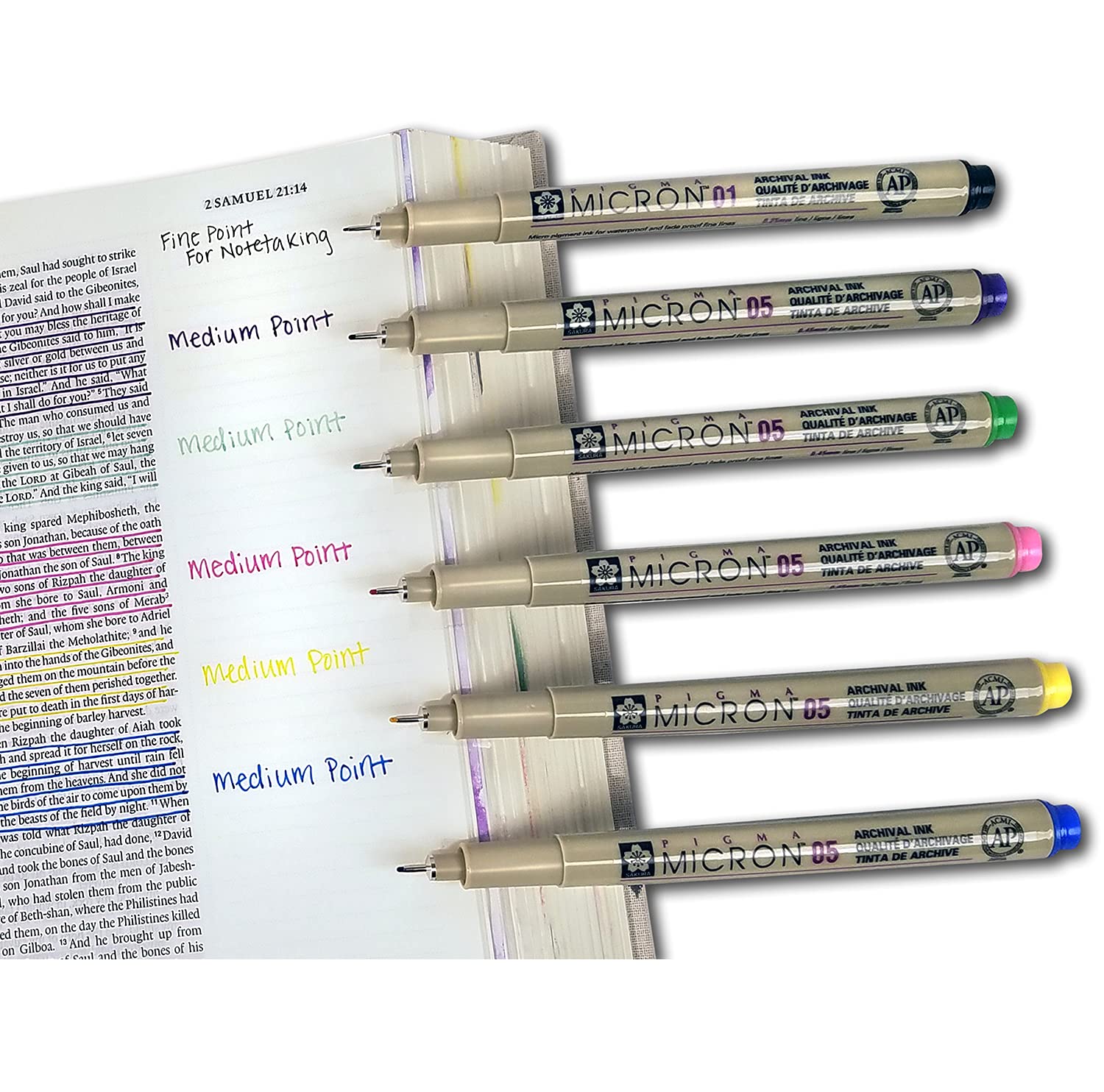 G.T. Luscombe Deluxe No Bleed Bible Study Kit with Accu-Gel Highlighter & Pigma Micron Pens (01 Fine & 05 Medium) - Perfect for Scripture Marking, Note Taking & Devotional Study | New Packaging