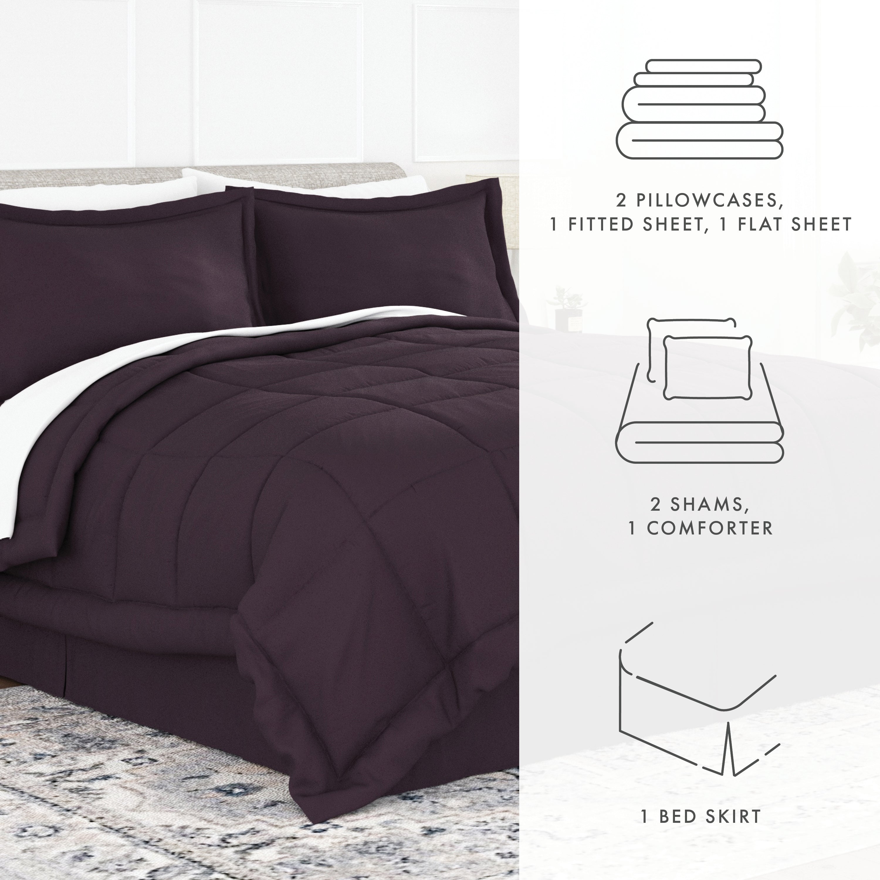 8-Piece Down Alternative Comforter Set - Hypoallergenic & Breathable Bedding Collection for All Seasons | Perfect for Master Bedroom, Guest Room & Dorm Comfort