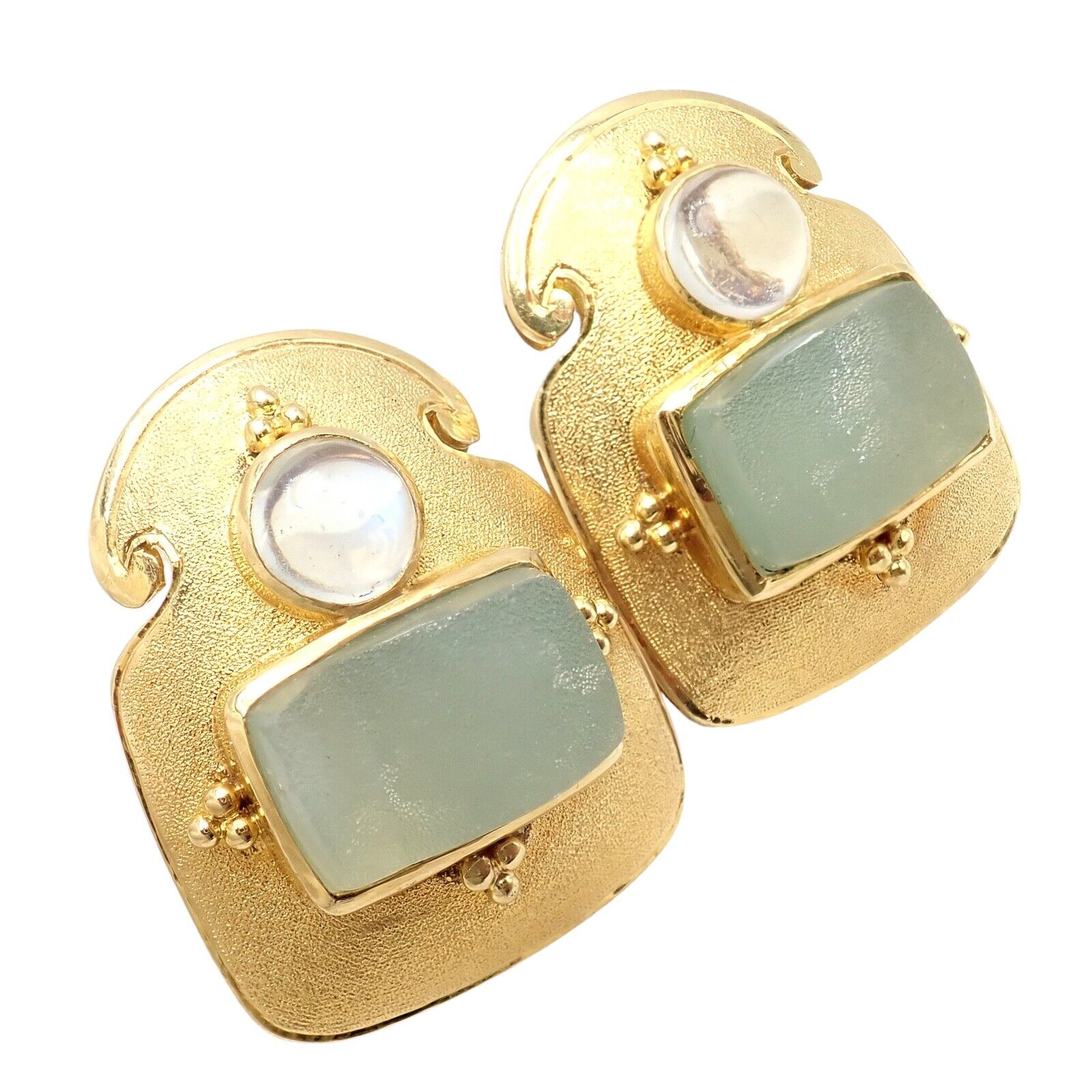 Exquisite Vintage Paula Crevoshay 18K Gold Smithsonite Moonstone Earrings - Unique Handcrafted Jewelry for Women | Perfect for Weddings, Anniversaries & Special Occasions